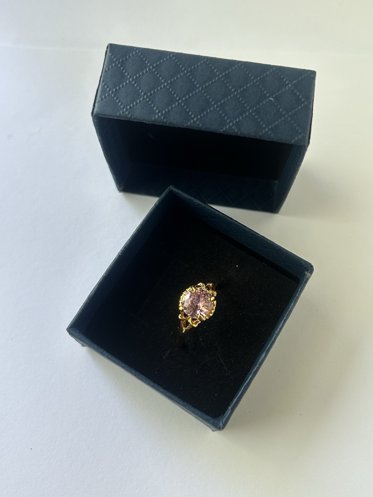 Vintage Pink Cubic Zirconia Ring Gold Plated Womens Size 9.5