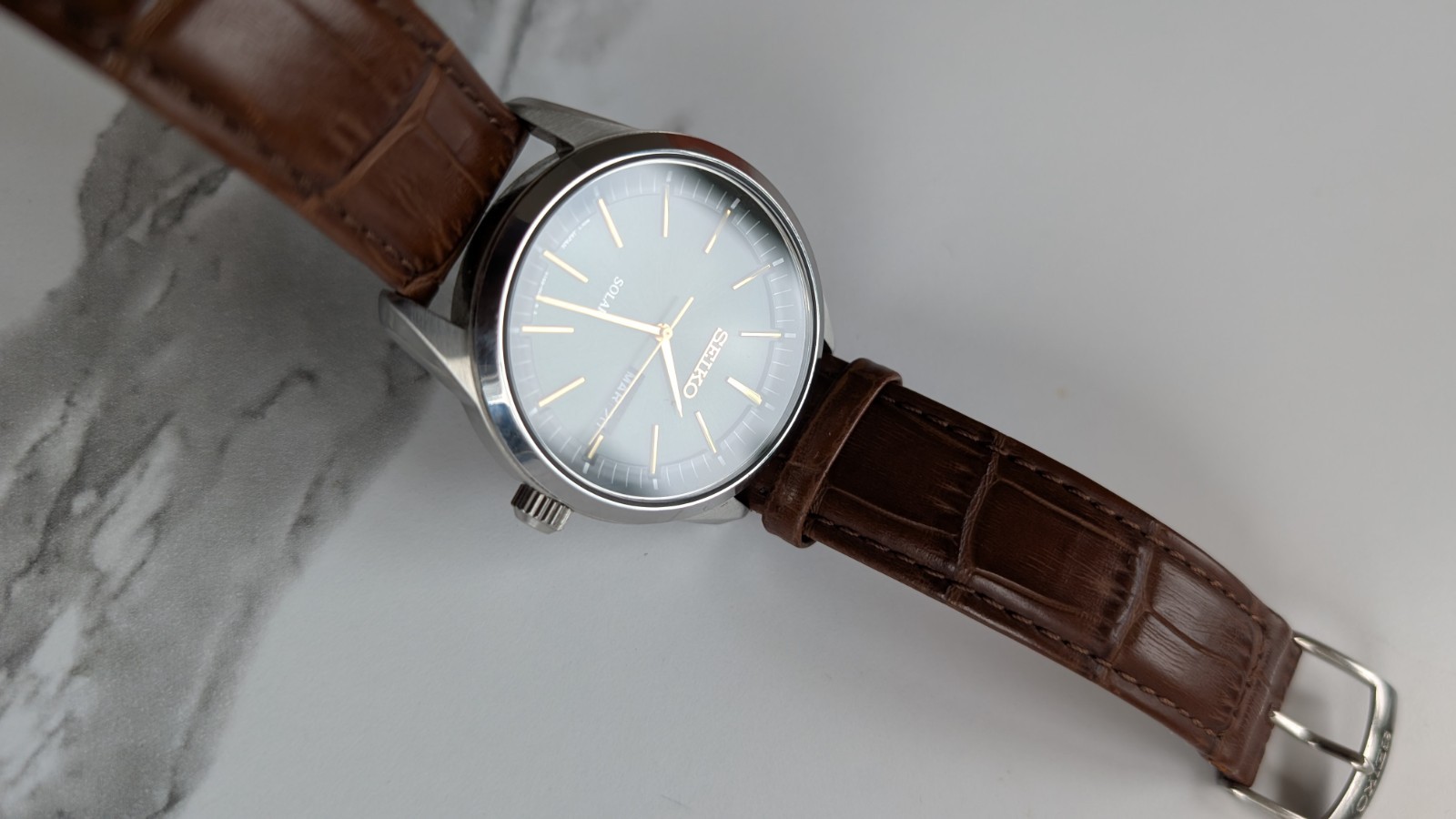 Seiko Essentials SNE529 Solar Men’s Watch – Green Dial, Brown Leather Band