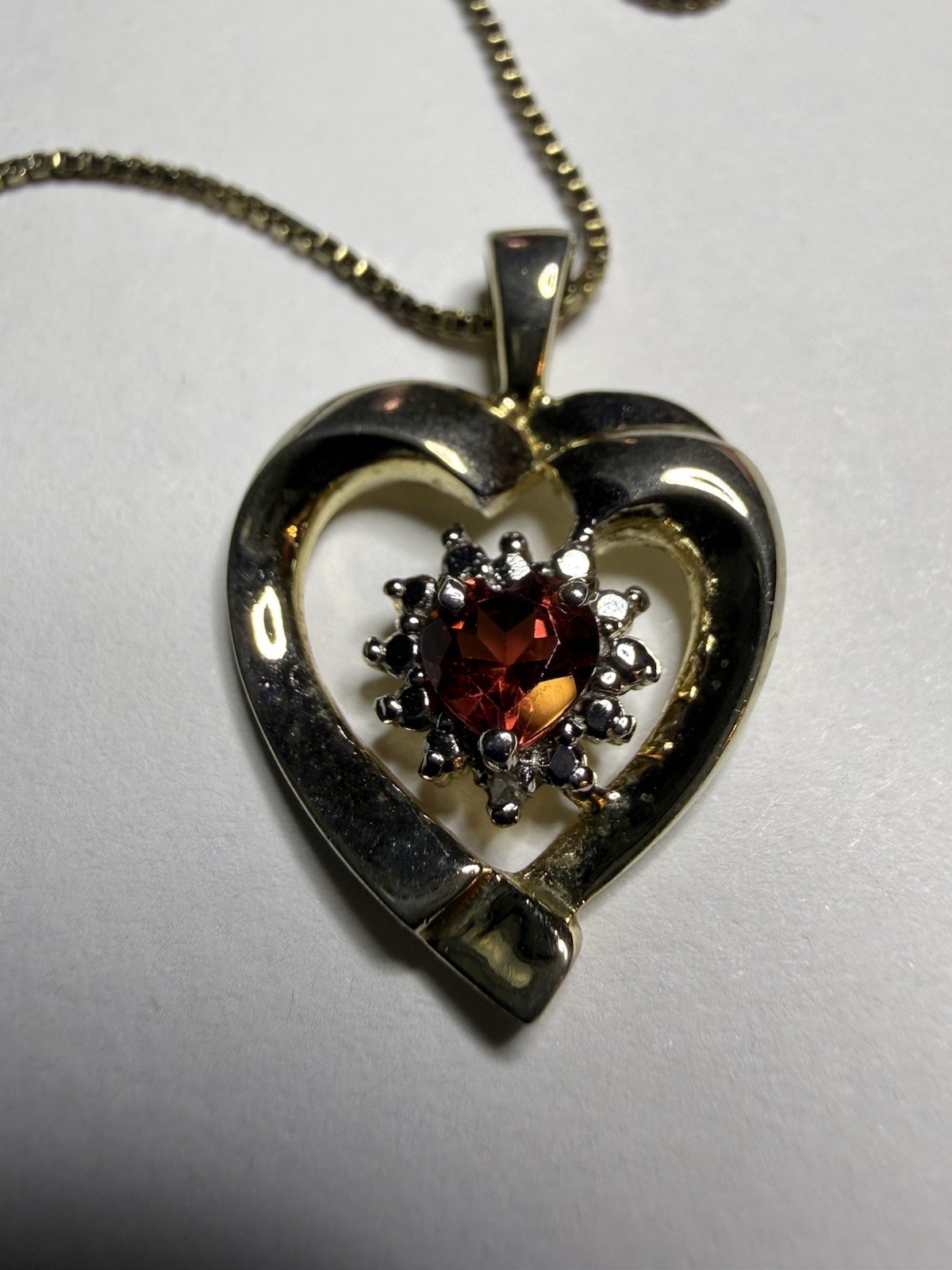 Vintage FAS 925 Italy Heart Pendant Necklace Red Stone Read Description