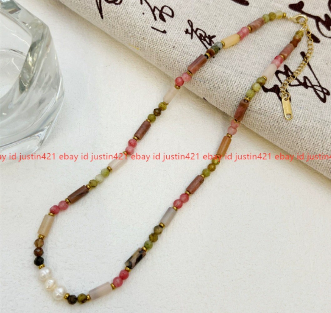 Natural Pearl Splicing Pink Strawberry Crystal Fresh and Sweet Necklace 41cm+6cm