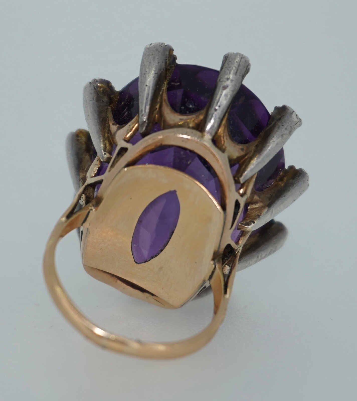 Antique 14K & Silver 43 Carat Amethyst & Seed Pearl Cocktail Ring