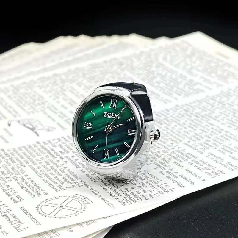 Creative Alloy Shell Finger Ring Watch Green Dial Couple Men Women