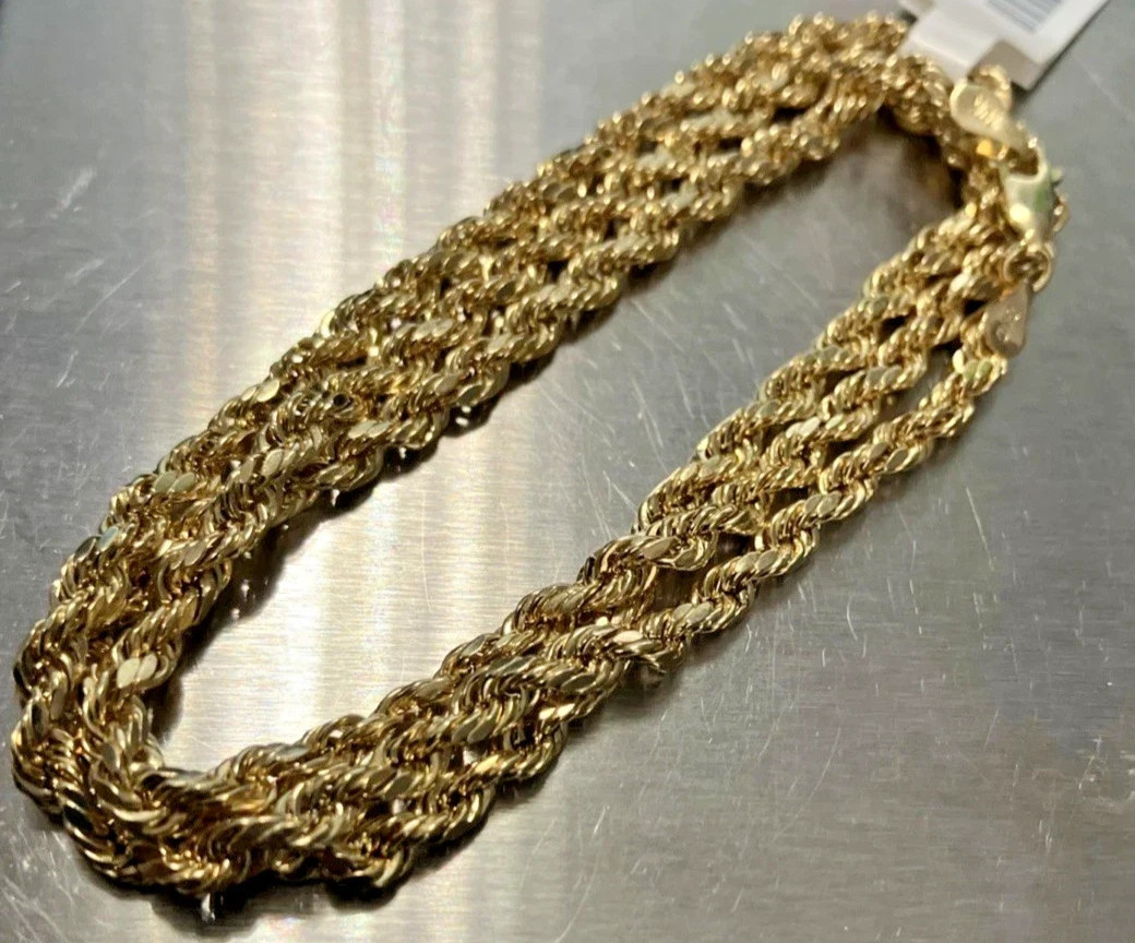10kt Real Gold Rope Chain Hollow/Semi-Solid 6.5Grams 4mm 22” GND Brand NWT 10K