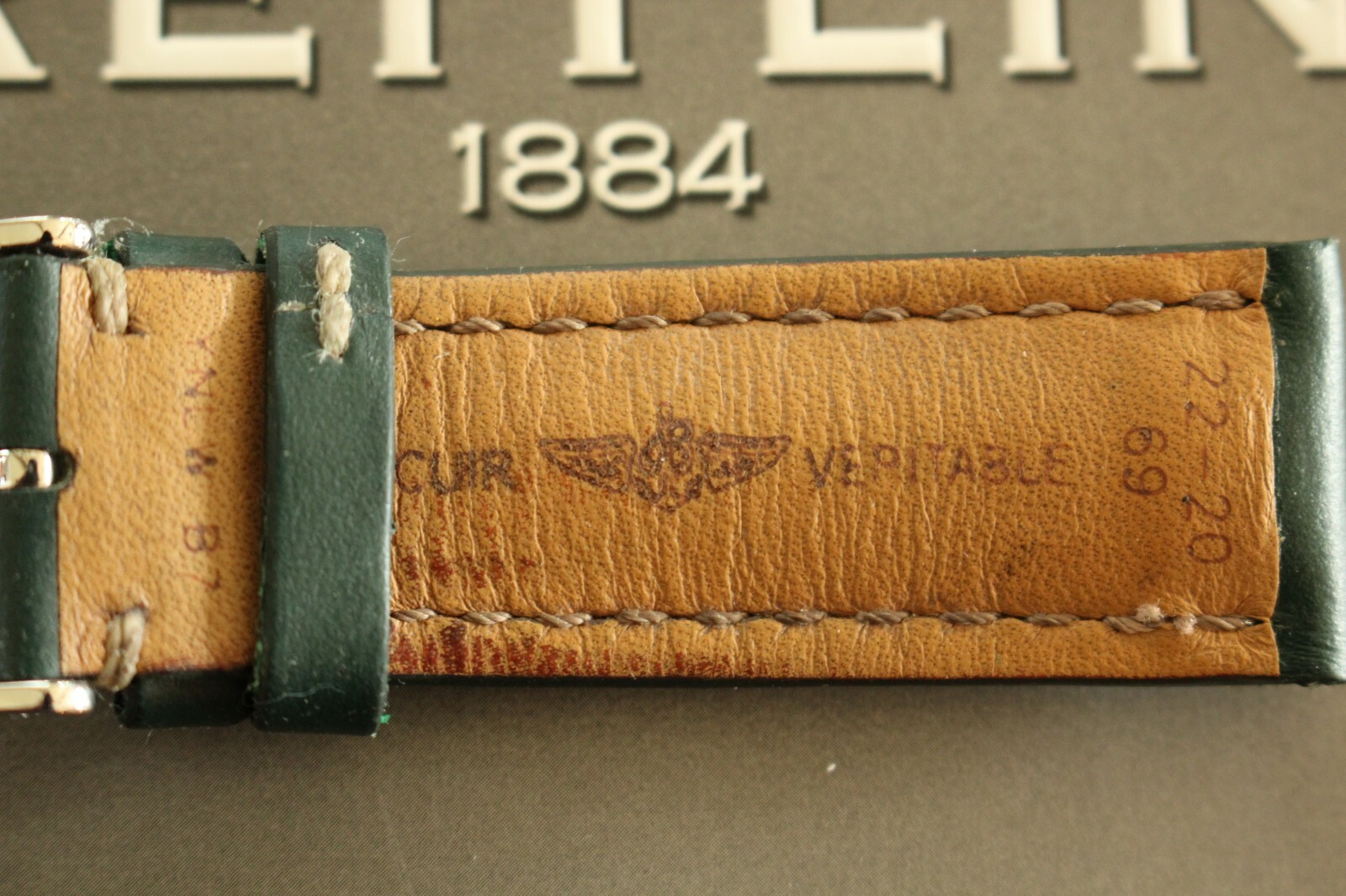 BREITLING UNK# 22-20 BRG GREEN OIL CALF TONGUE BUCKLE WATCH BAND WATCHBAND STRAP