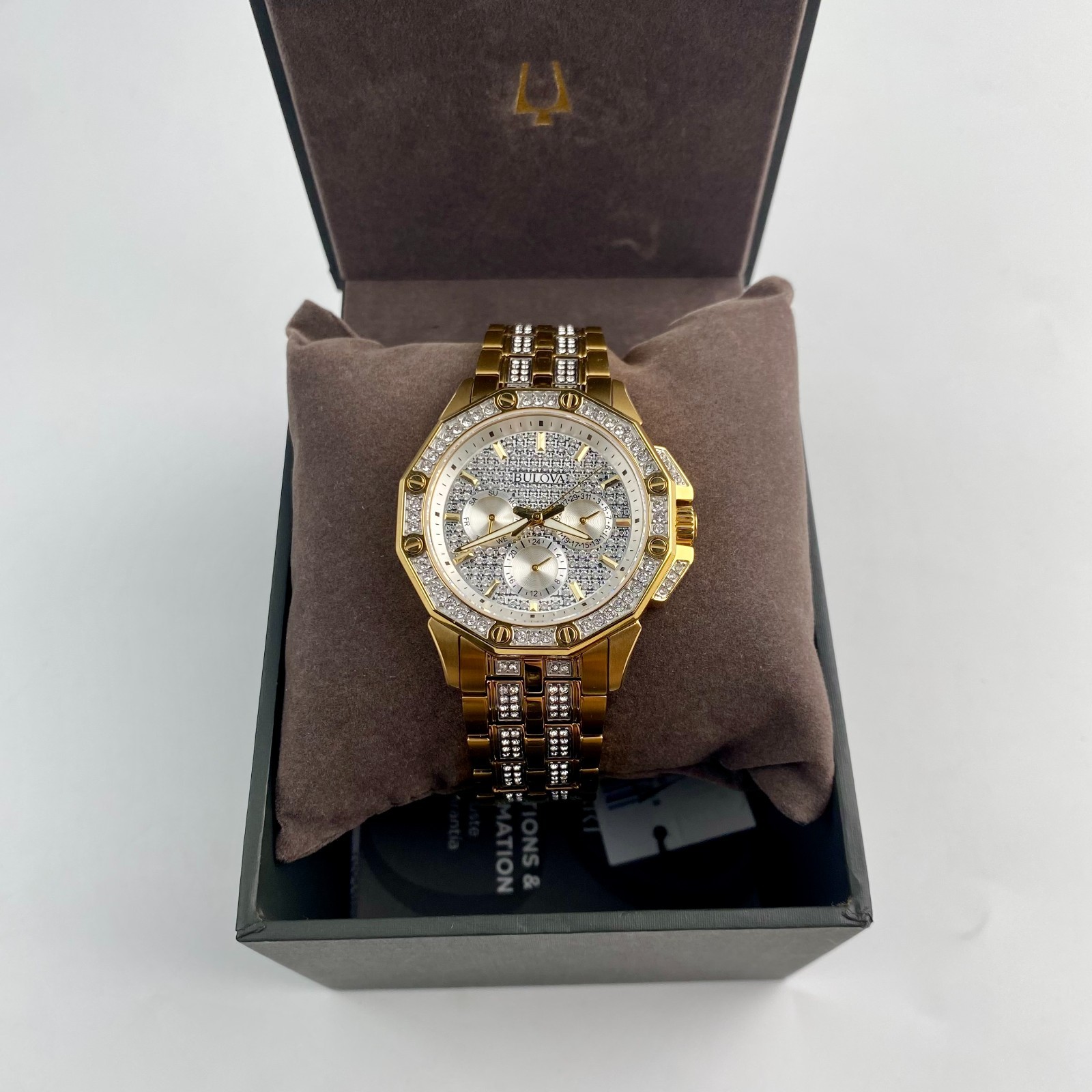 Bulova Octava 98C126 Men’s Quartz Watch Crystal White Dial Gold-Tone 41.5mm