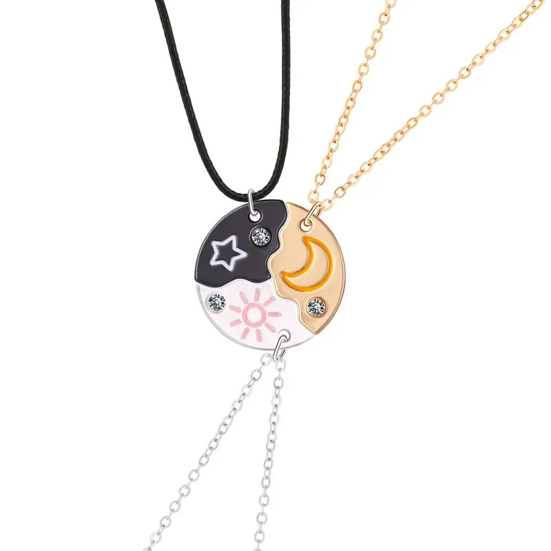 Sun Moon Star Necklace 3Pcs Friendship Pendant Jewelry for Best Friends Couple
