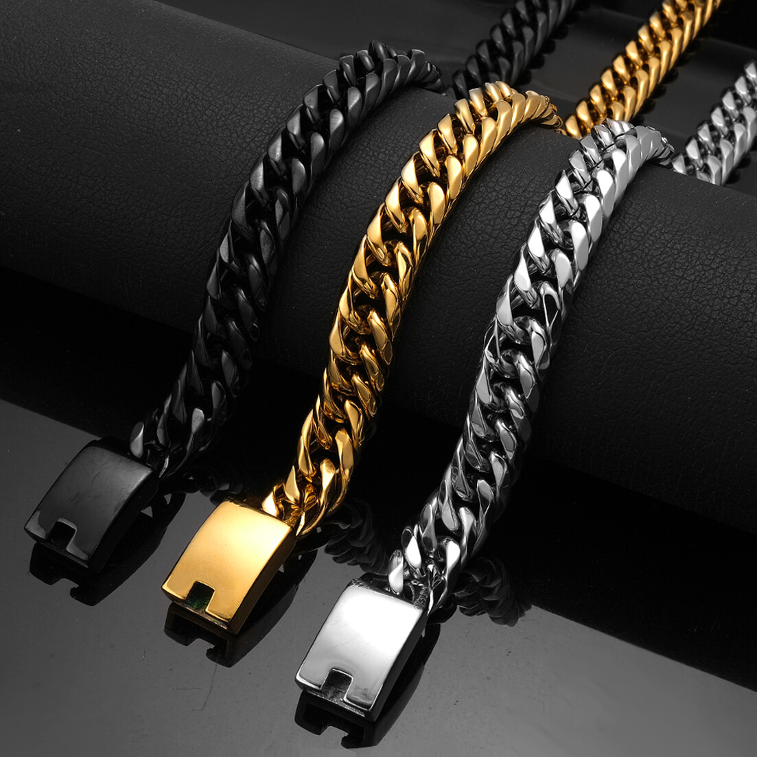 13mm/16mm Silver Gold Black Stainless Steel Cuban Link Chain Necklace 16in-40in