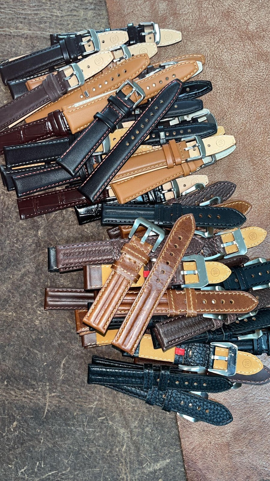 056 18mm Mixed size and Colour Leather Watch Strap 50pcs