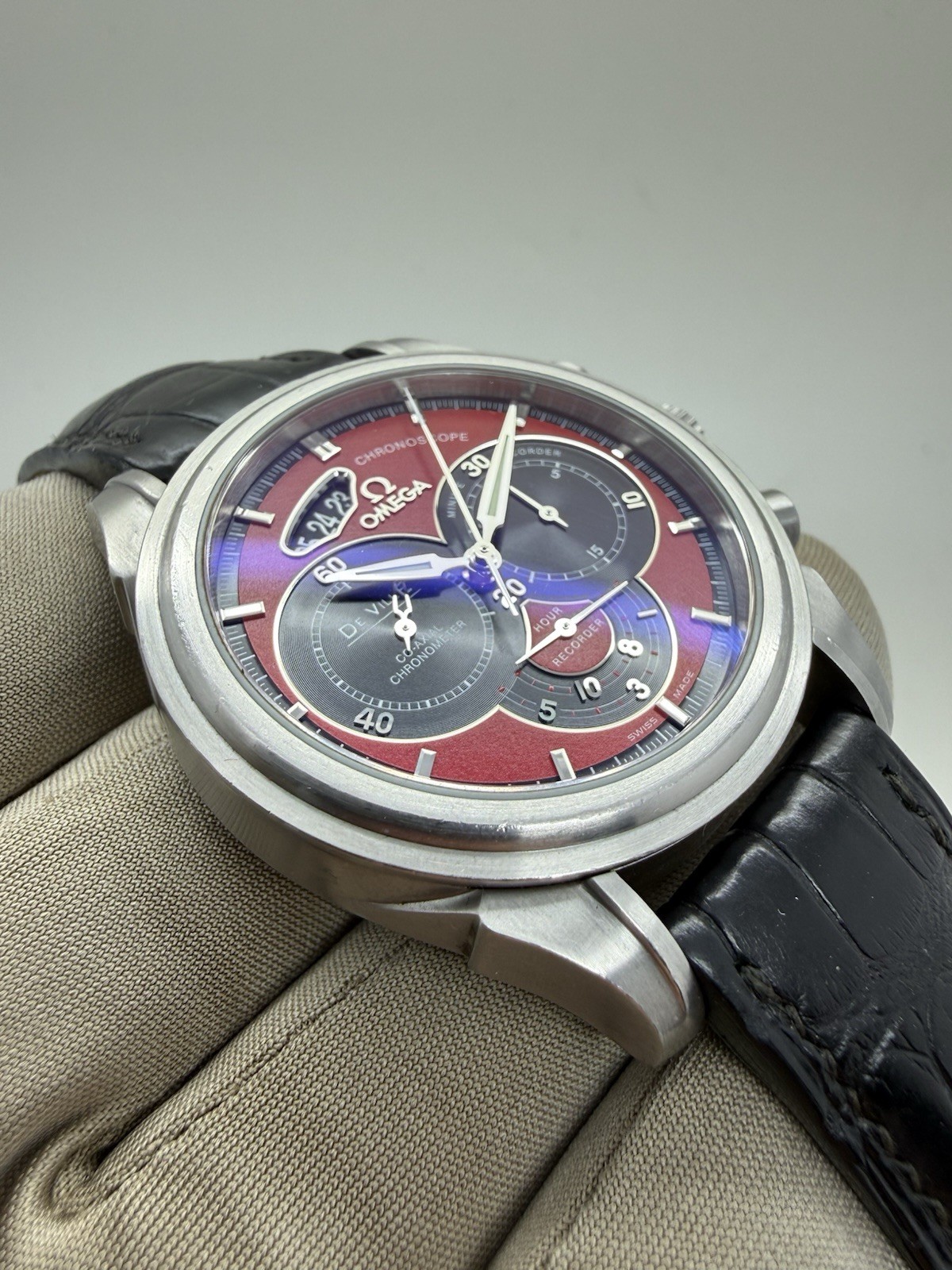 Omega DeVille Chronoscope Red Dial Steel Automatic 41mm Watch 4851.61.31 B+P