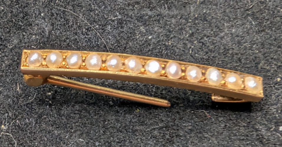 Antique Victorian 14k Gold Seed Pearls Bar Pin Brooch