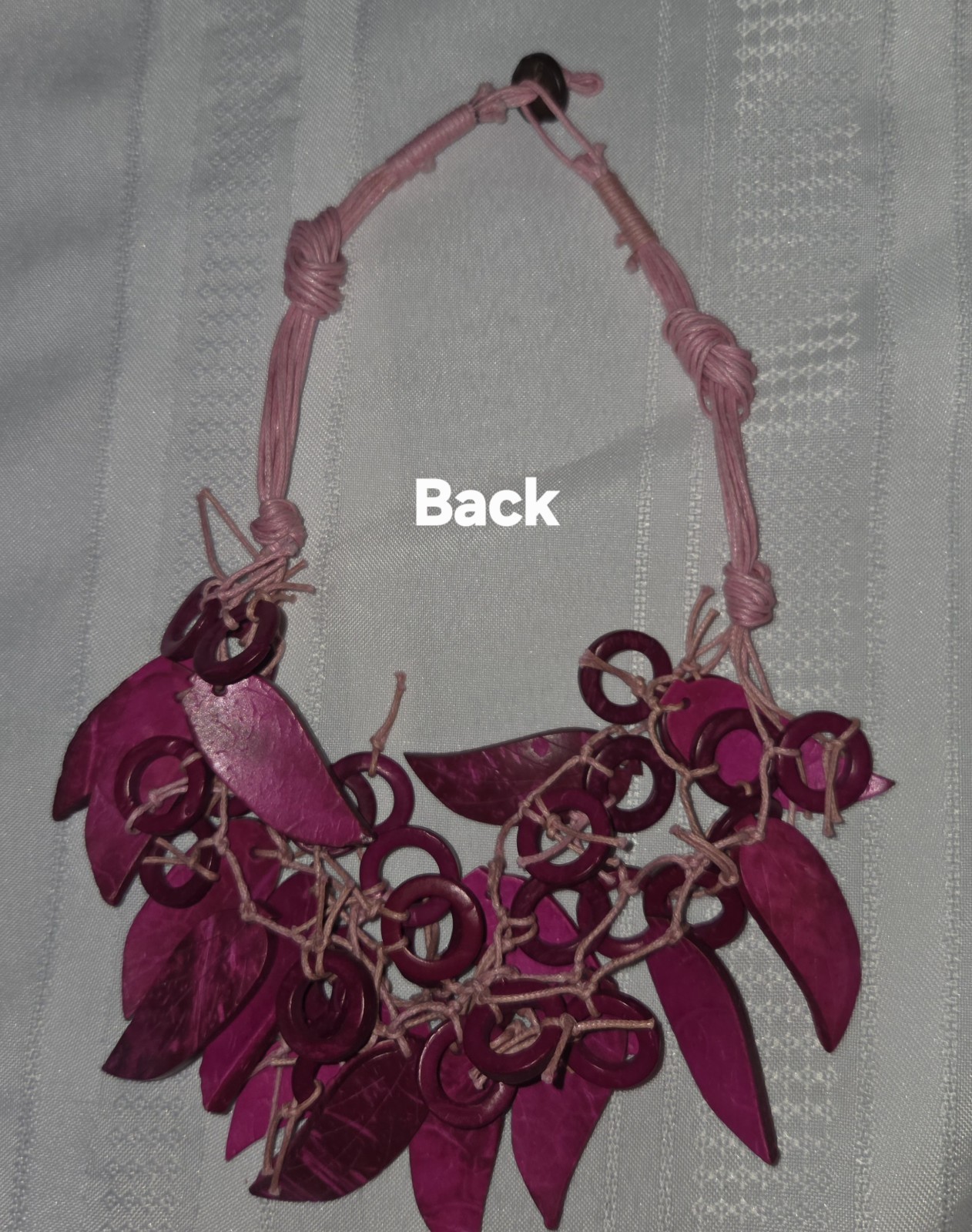 Fuchsia Pink Leaves Statement Necklace Carved Wood Or Plastic Hawaiian 20″ BOHO