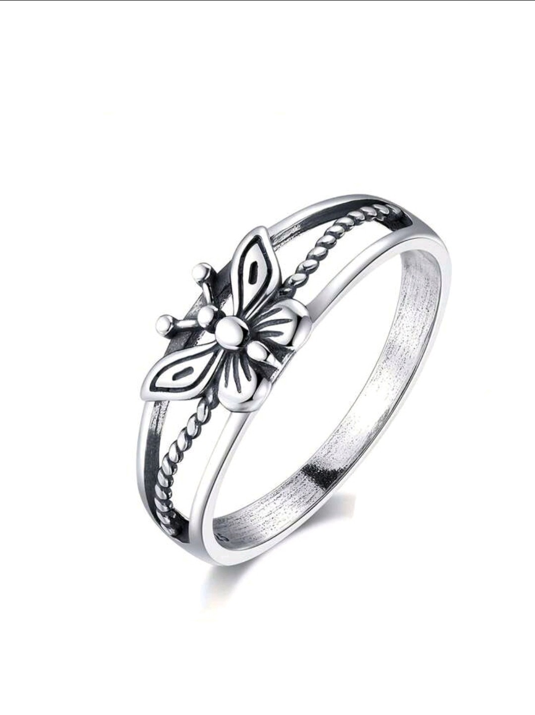 Silver-Plated Zinc Ring Size 6 Butterfly Design Band