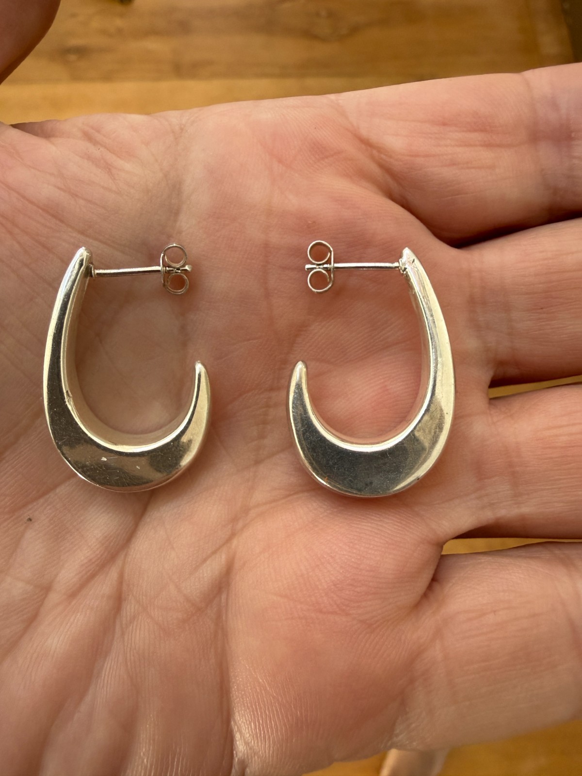 Vintage 60s Silver Stud Earrings Tubular Crescent Hoop 30mm x 20mm 4.6 grams.
