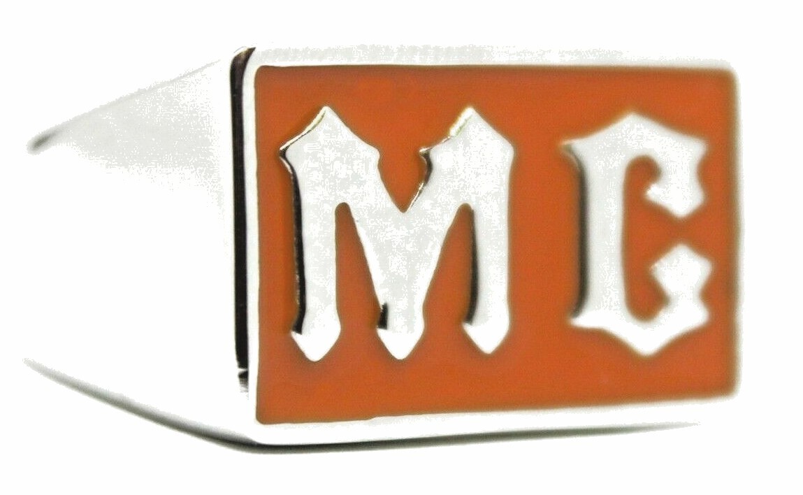 MC Ring Stainless Orange Motorcycle Club Biker Sz 7 thru 15