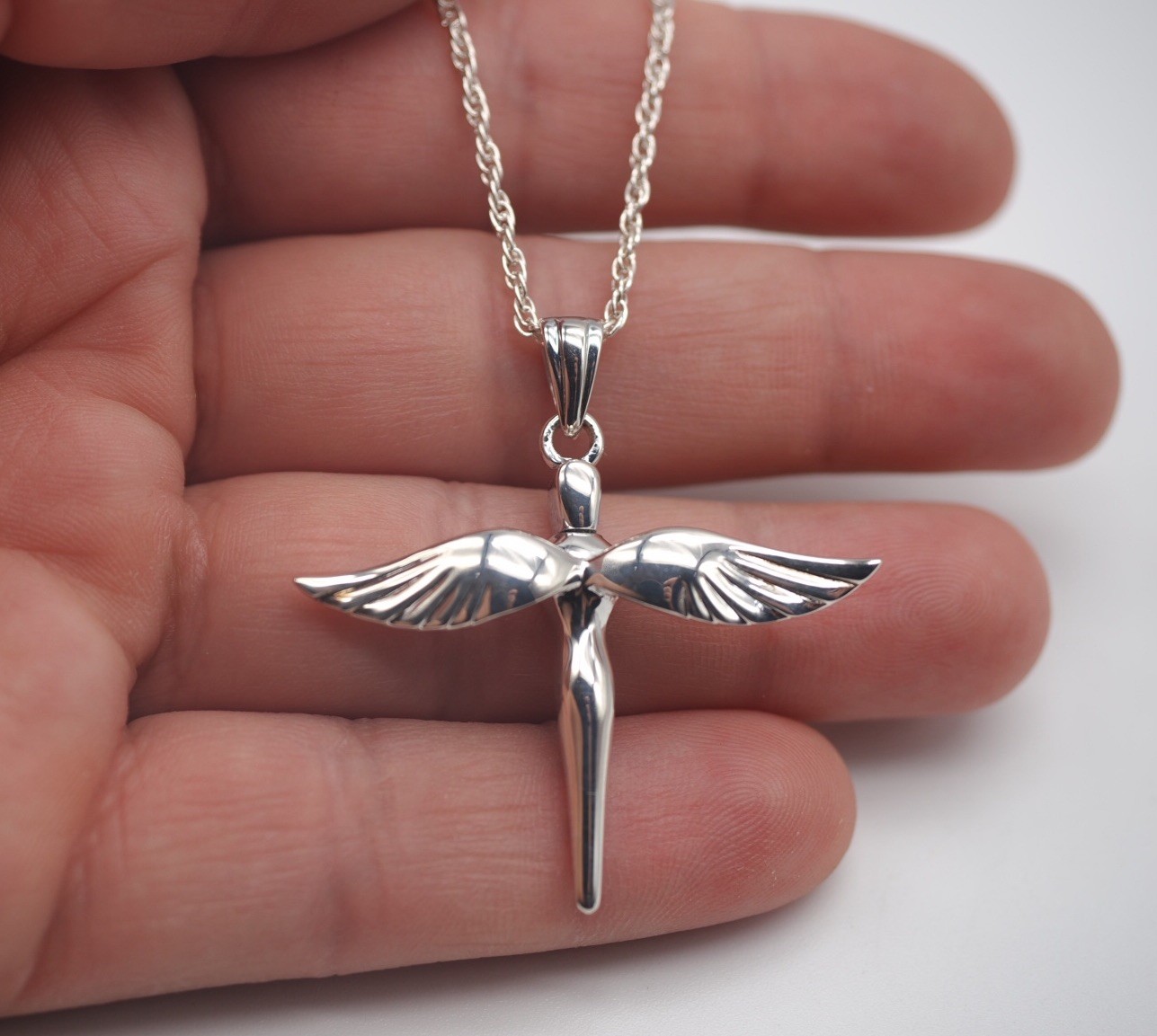 925 Sterling Silver Cremation Jewelry Memorial Angel Wings Ashes Keepsake Urn