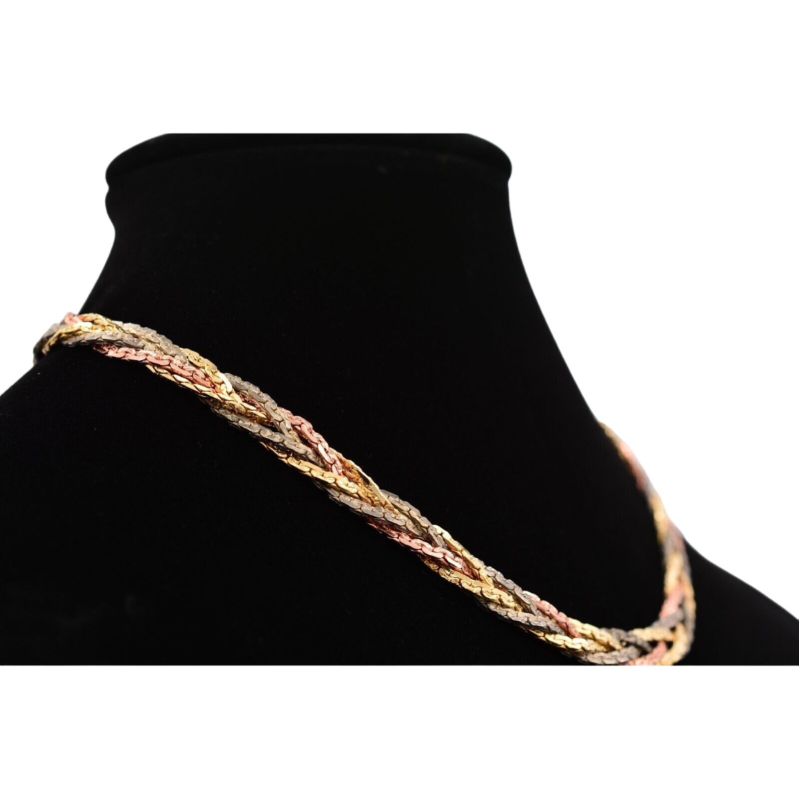 Korea Signed Chain Necklace Braided Multi-Tone Silver Gold Copper Vintage Bin1