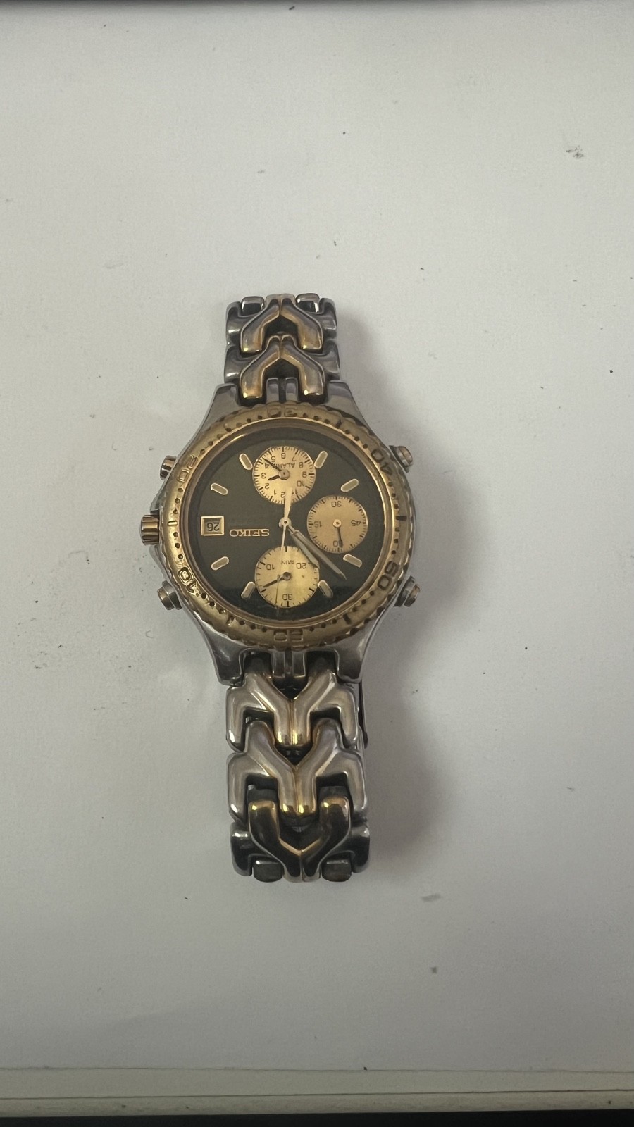 Vintage Seiko 7T32 Alarm Chronograph Men’s Two-Tone Watch | Black Dial