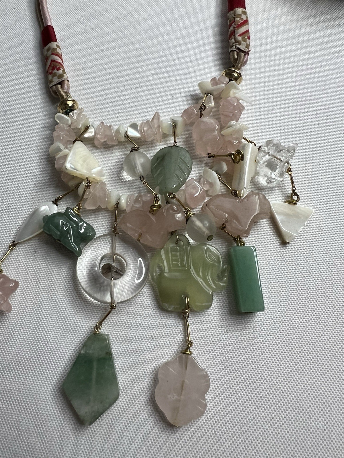 Vintage Asian Jade Rose Quartz Carved Beaded Necklaces Bracelet Jewelry Lot 7pcs