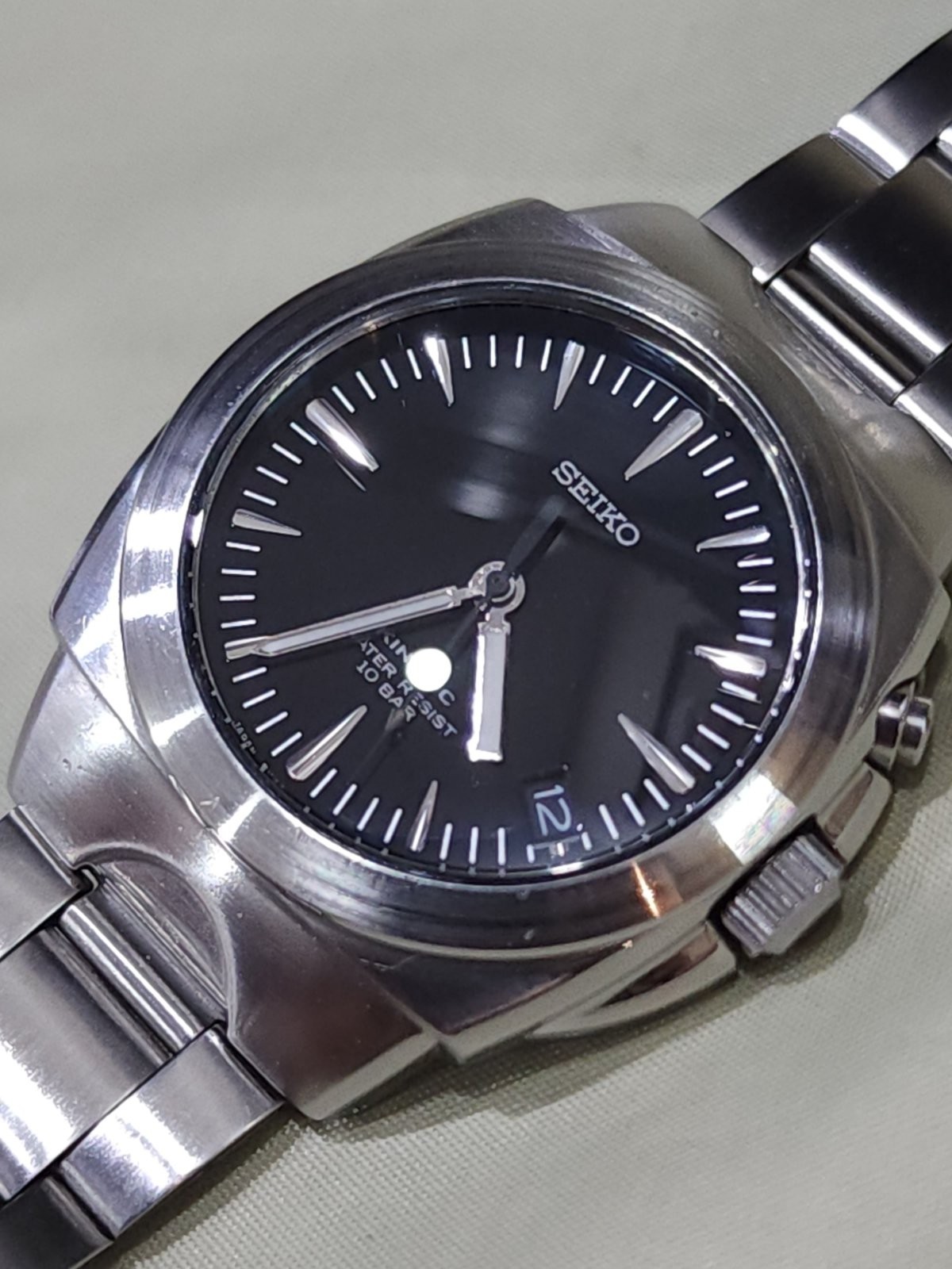 Seiko (SUS AGS) KINETIC 5M42-0E50 A4 Black Dial Japan Vintatage RARE