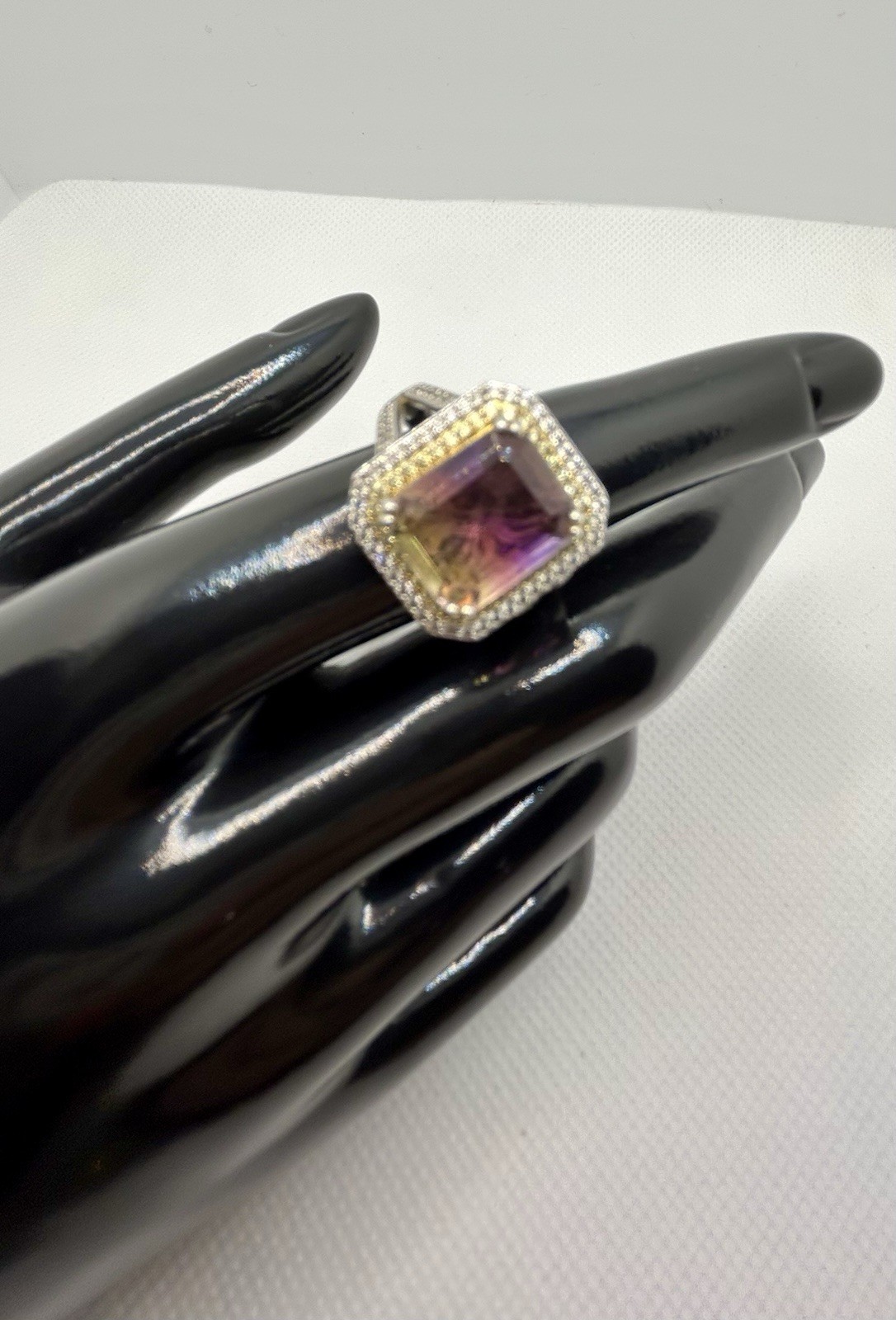 BBJ Bangkok Ratnataj Modern Vintage Style Ametrine Gemstone CZ BBJ 925 Ring Sz 8
