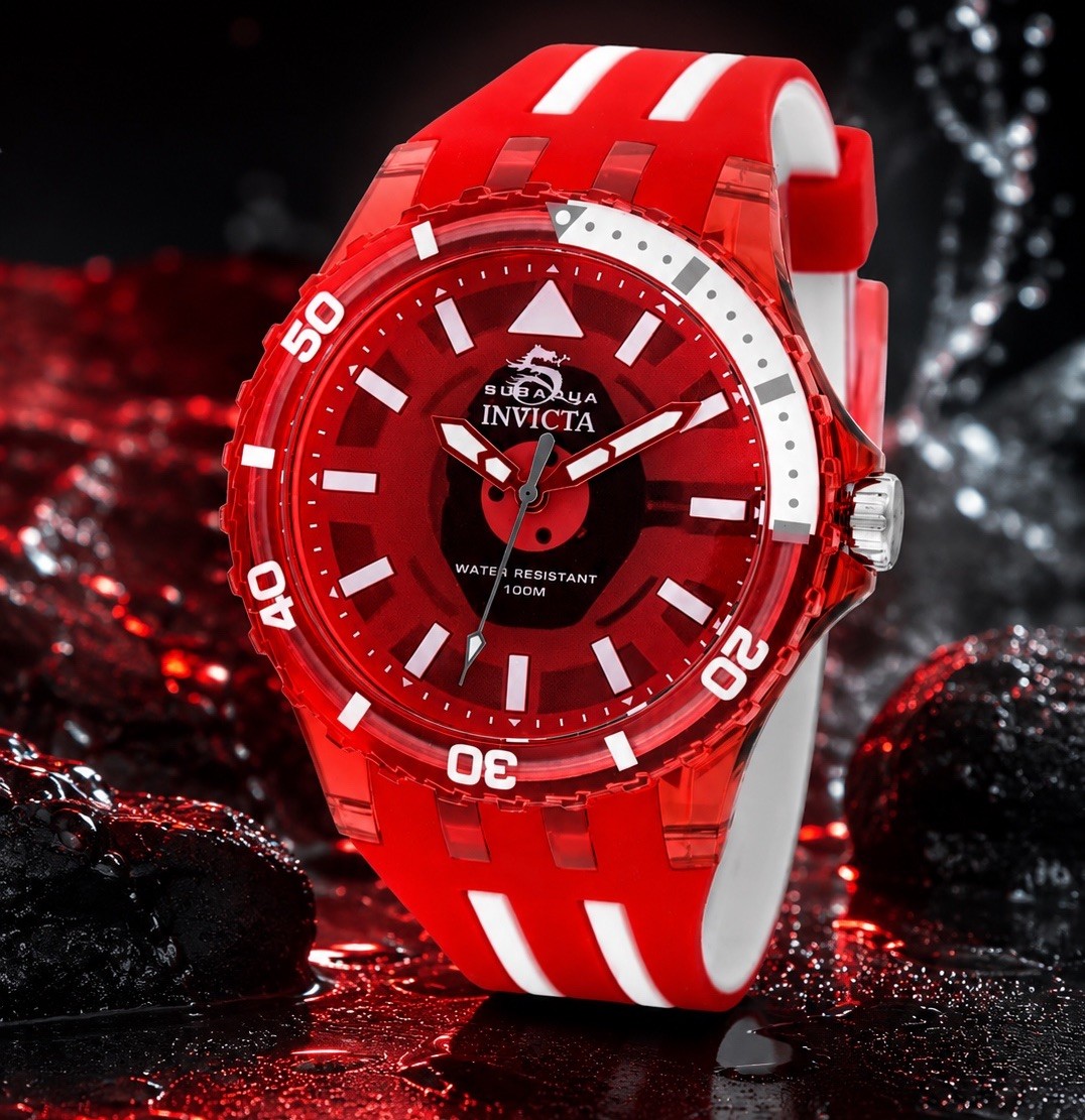 SUBAQUA RED Sport Diver 100M Mens Diving Watch Flame Fusion Quartz 44mm 🇺🇸