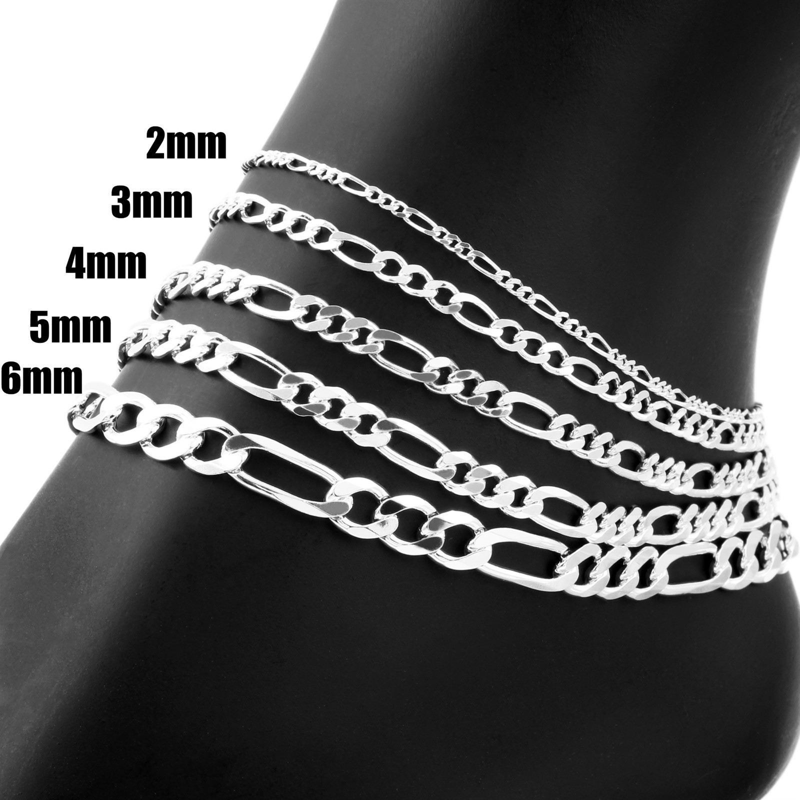 Guaranteed Genuine 925 Sterling Silver Figaro Bracelet or Anklet 7″ – 12″ Italy