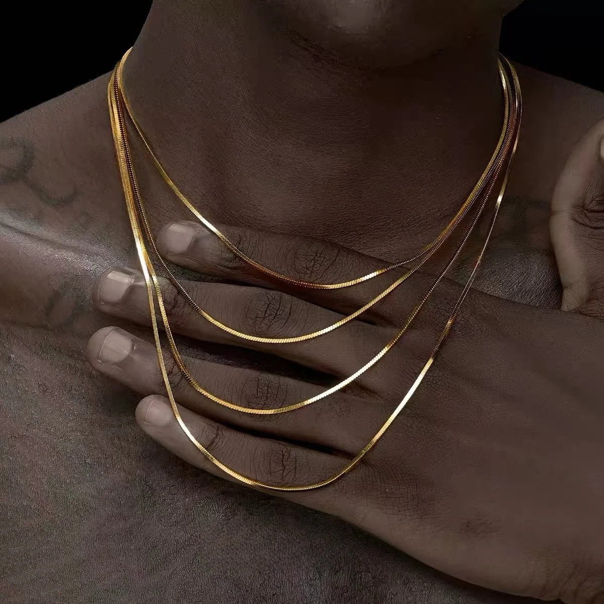 1.2mm Gold Color Plated Stainless Steel Chain Necklace Simple Square Snake Chain