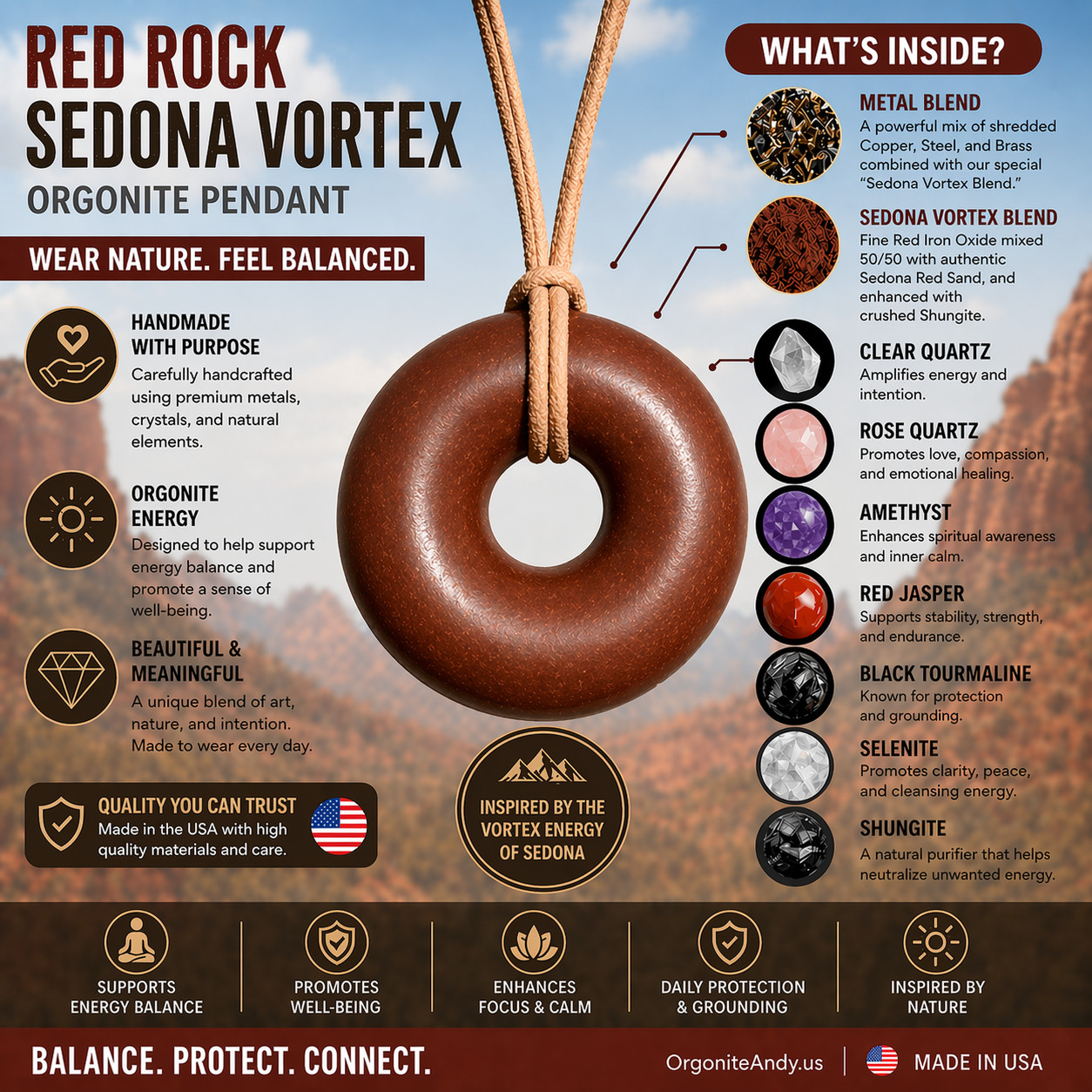 Orgonite® Energy Pendant – Sedona Red Rock Vortex Necklace – Orgone Generator®