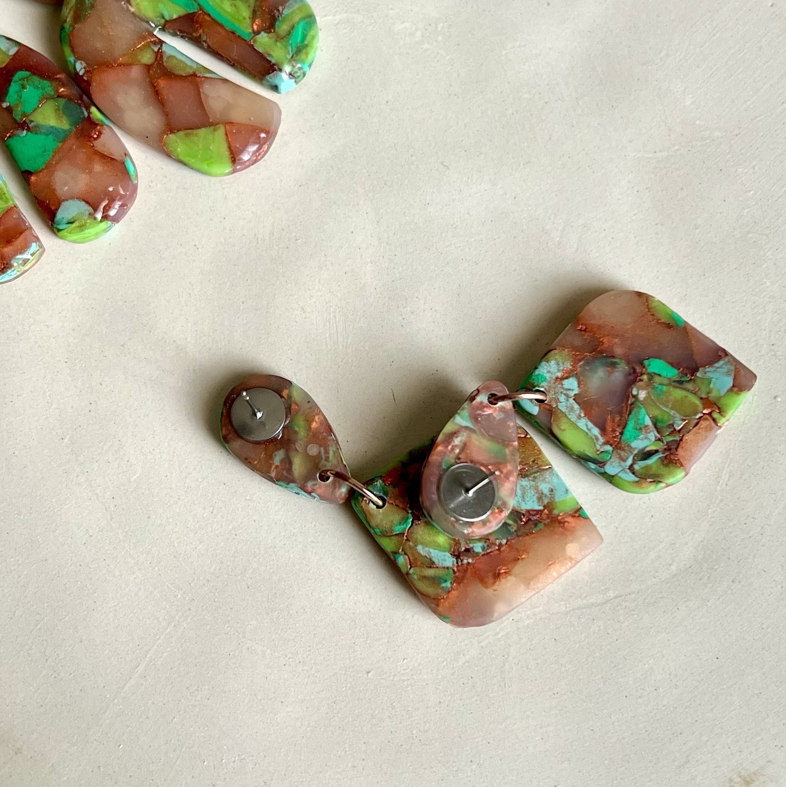 Earrings Statement Earrings Handcrafted Turquoise Gold Green Brown Dangle