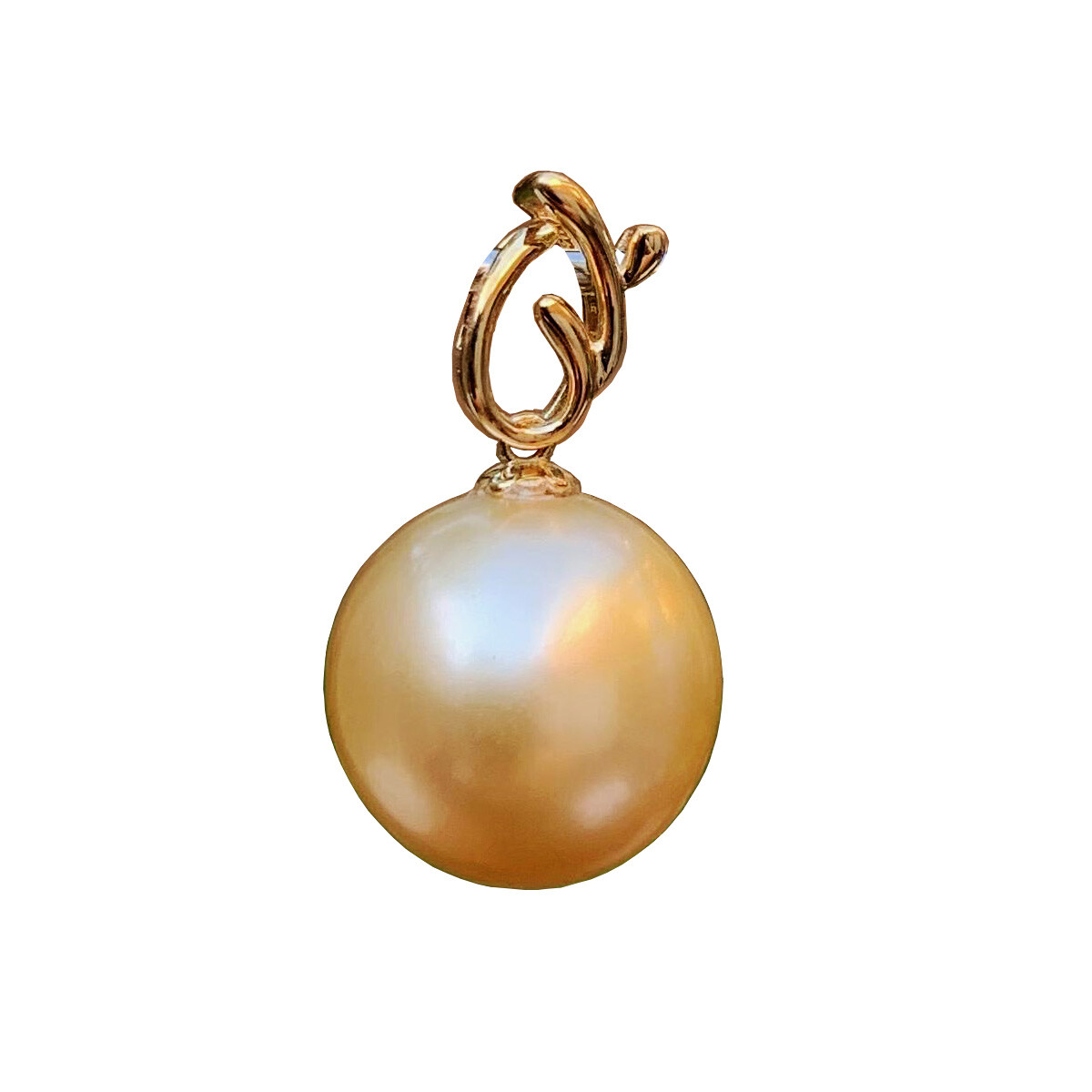 13.2mm High luster Australia Gold seawater Round pearl 18K Gold Pendant KG243