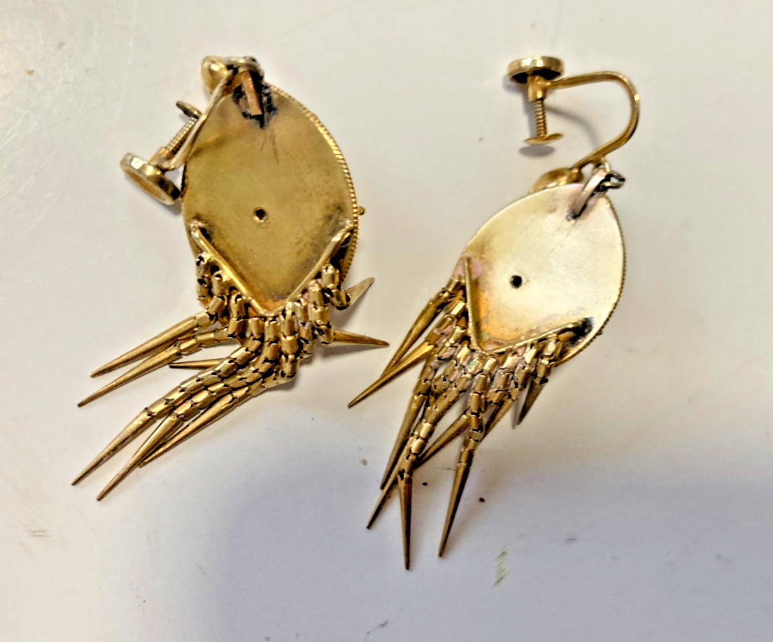 Antique 18k Gold Etruscan Tassel Screw Back Earrings Mint BIN