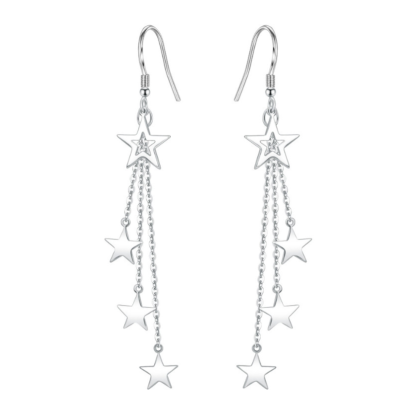 Women 925 Silver Plated Hanging Tassel Chain Stars Dangle Drop Stud Earrings C17