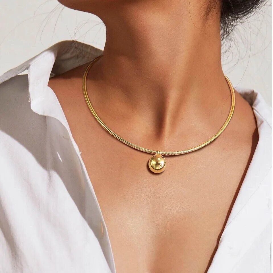 ZARD Ball Charm Choker Collar Necklace in 14K Gold Plating