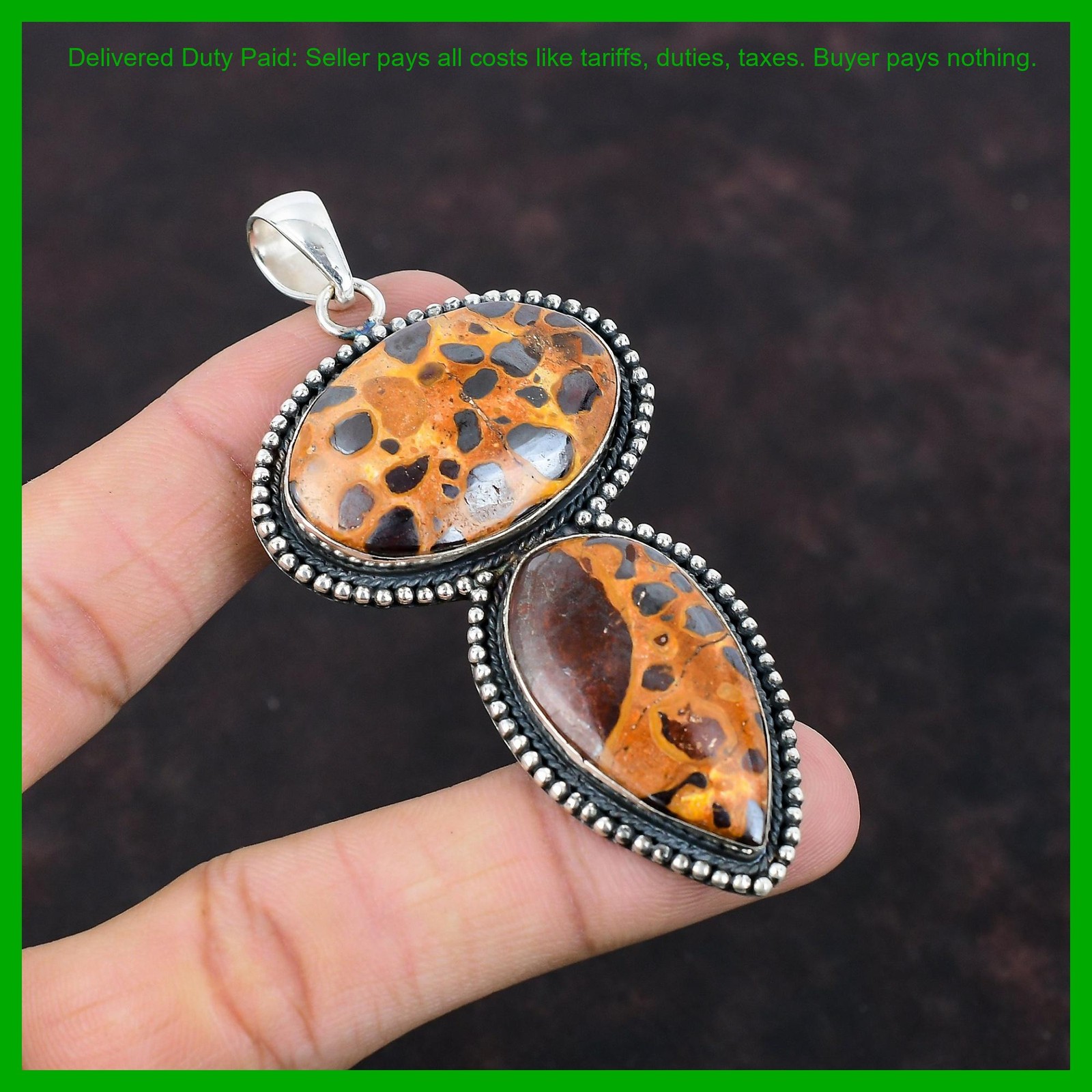 Oval Natural Bauxite Vintage Wedding Daughter Gift Pendant Jewelry 925 Silver