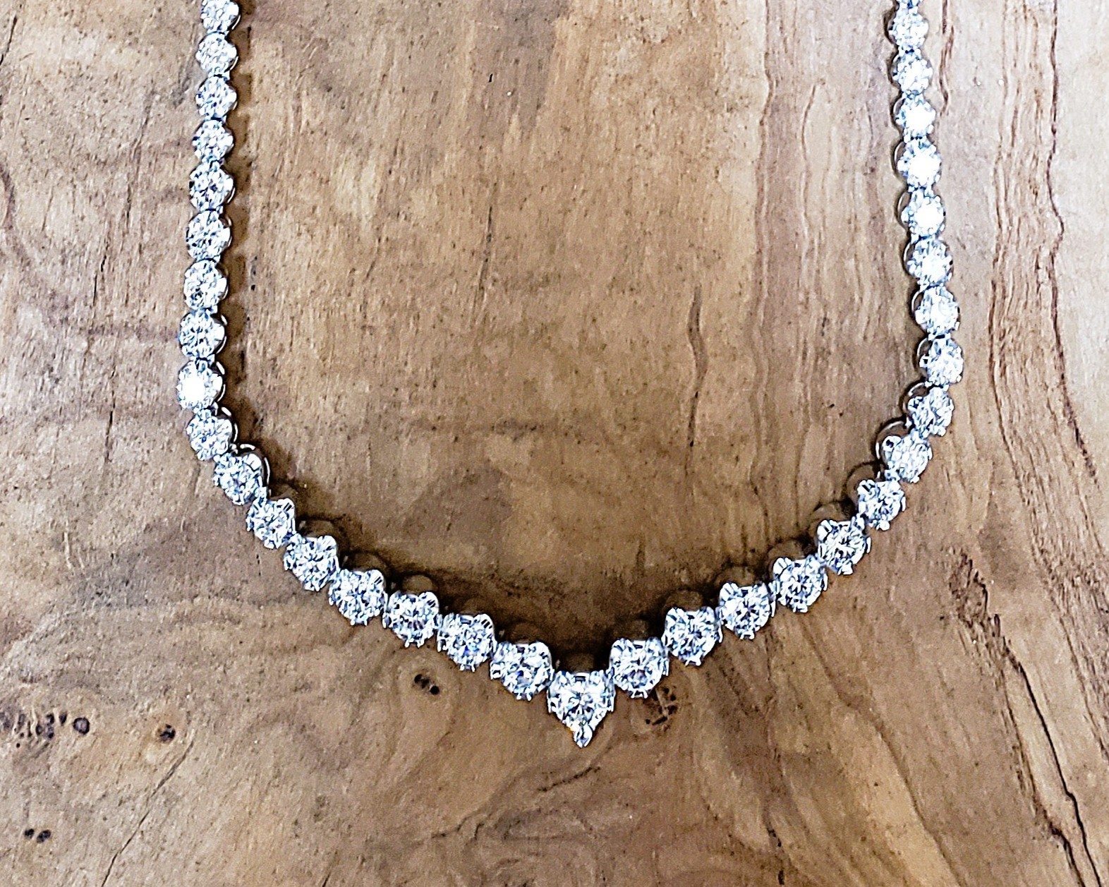 6.50 CT Round Cut Natural Diamond V Shape Necklace – 18 Inches / Appraised $17K