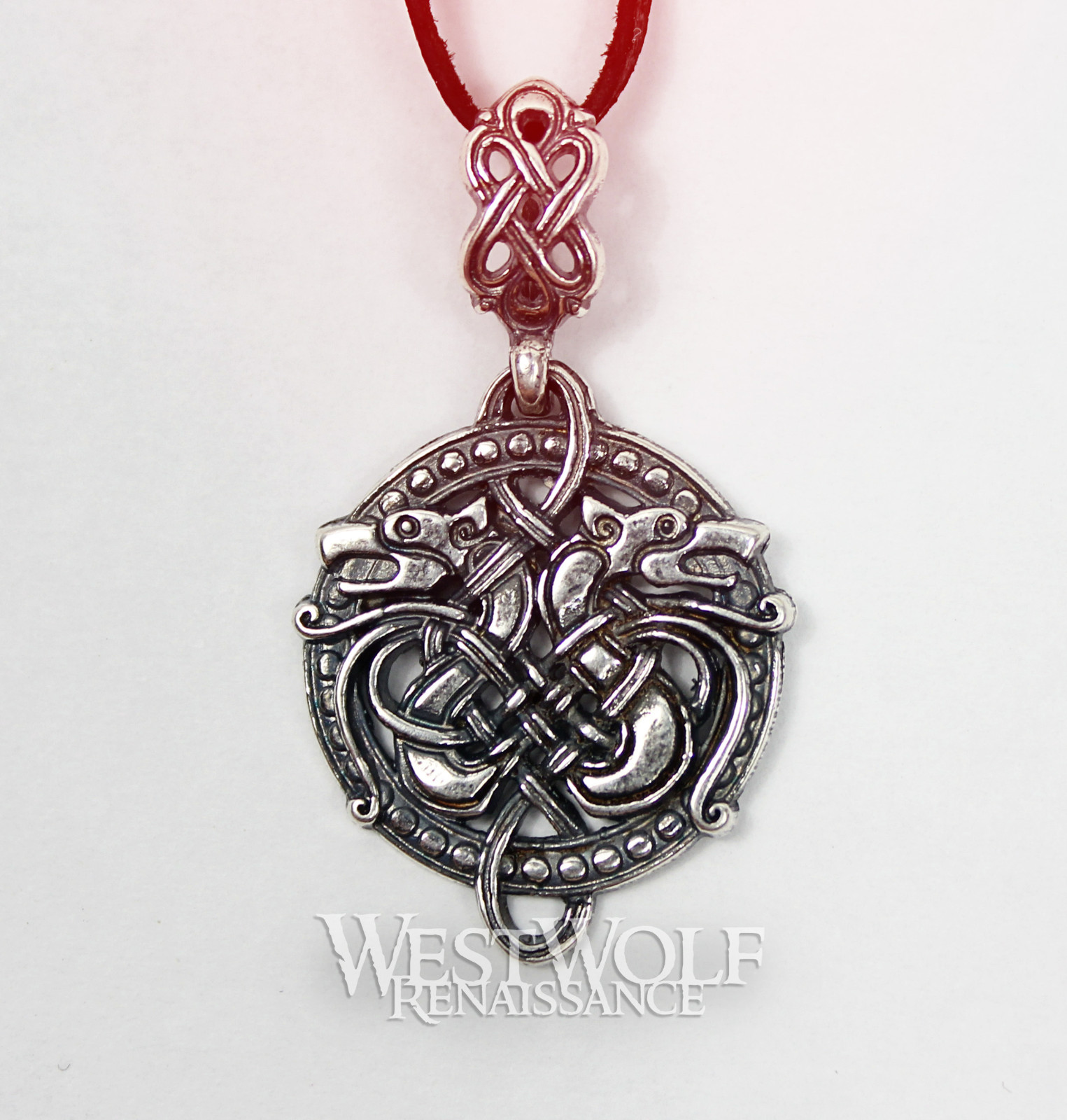 Round Celtic Wolf Knotted Pendant – 925 Sterling Silver — Wolves/Viking/Norse