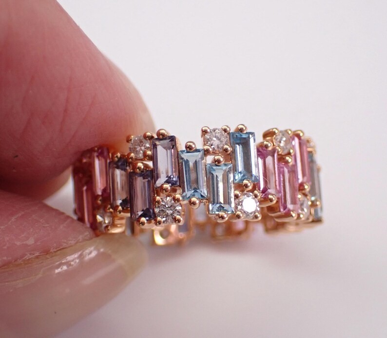 3.50Ct Baguette Cut Lab-Created Multi color Eternity Ring 14K Rose Gold Plated