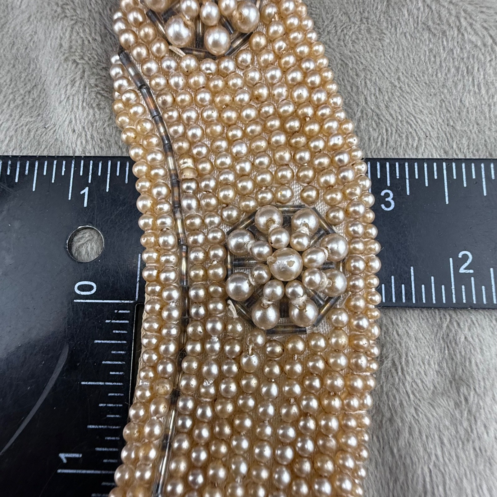 Vintage Beaded Collar Necklace Cloth Backing Imitation Pearl 15” READ