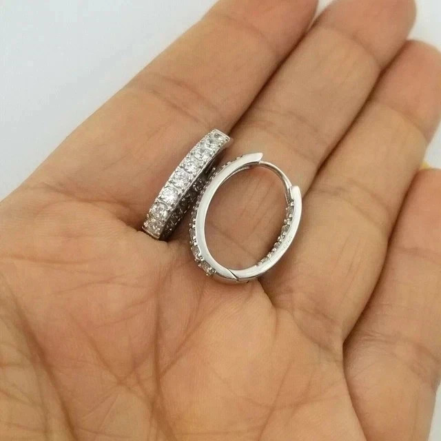 Women’s Engagement Hoop Earrings Round Cut Simulated Diamond 925 Starling Silver