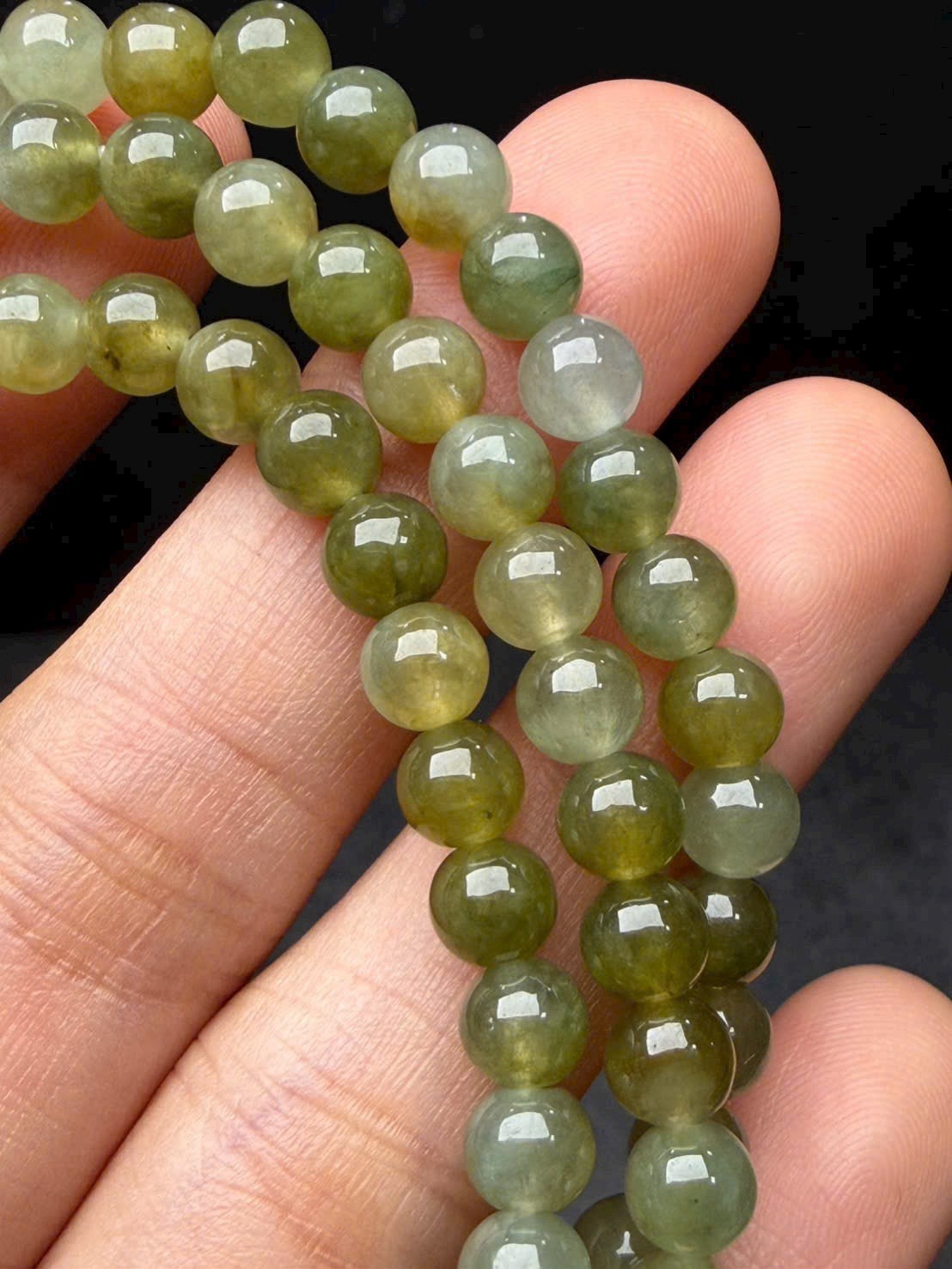 Burmese Natural A Untreated Jadeite Necklace 95 Beads Icy Moss Green 5.7-6mm