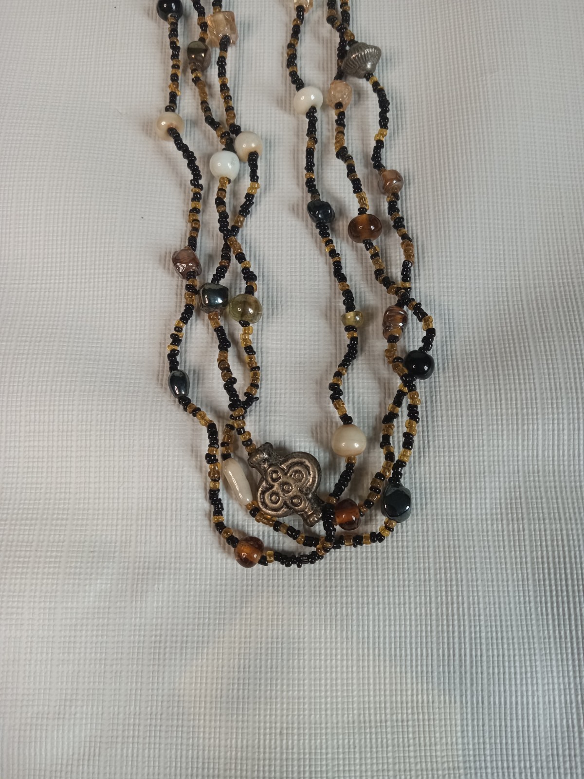 Black and Brown Multicolor Seed Beaded Triple Strand Layered Bohemian Necklace