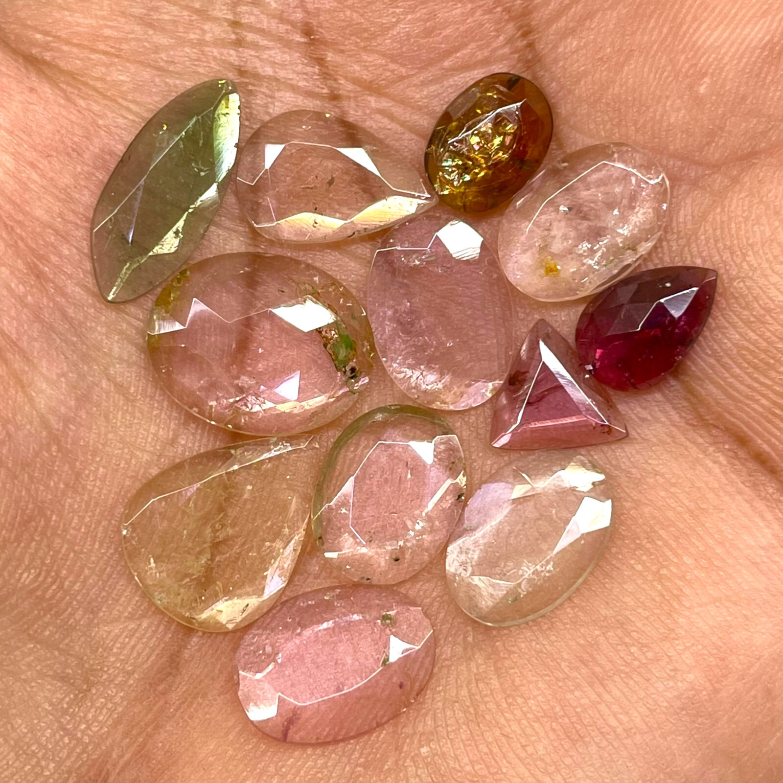 12 Pcs Natural Tourmaline Lot 20.50 Cts Flat Rose Cut Untreated Loose Gemstones