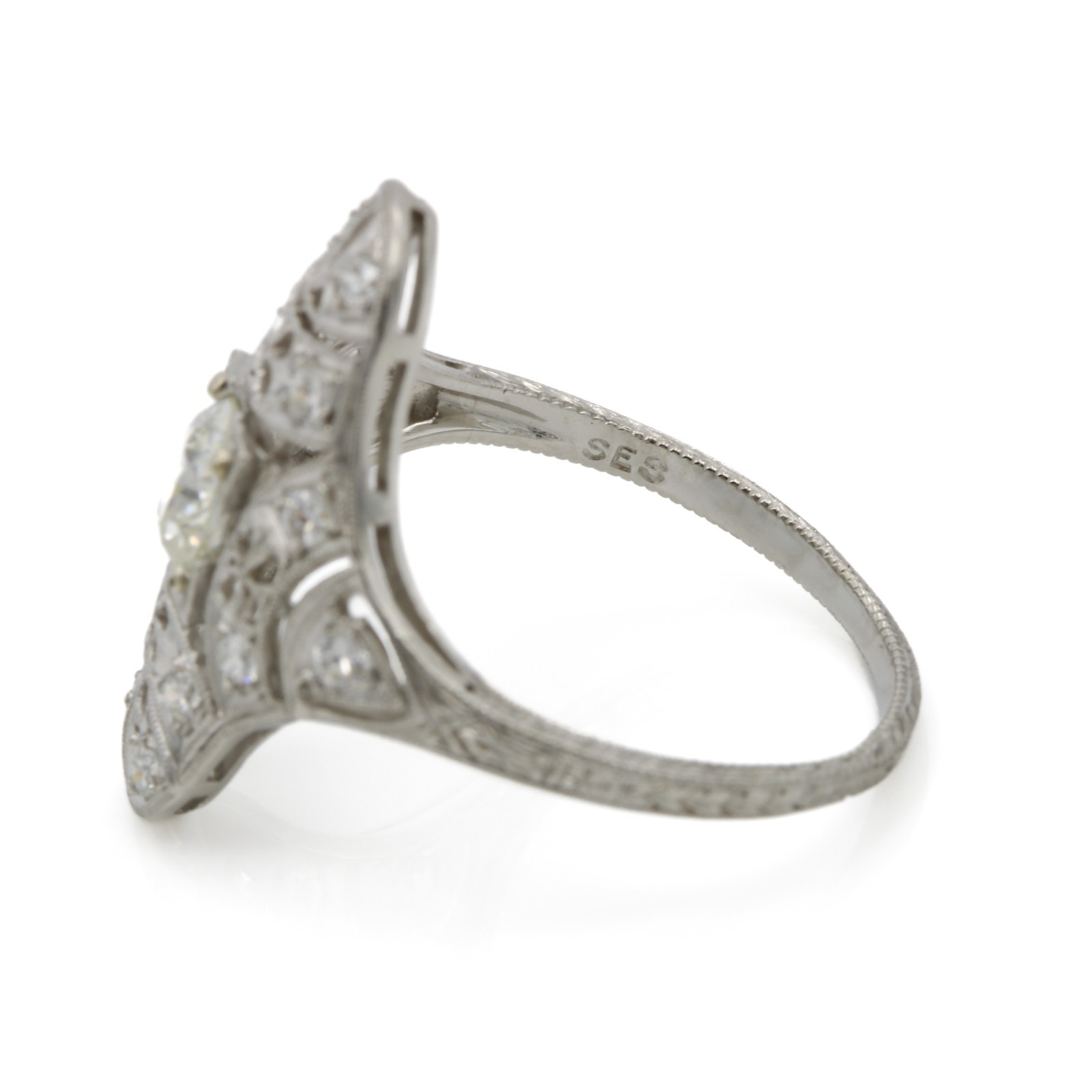 Edwardian Platinum Die Struck 0.78ctw Diamond Filigree Sz 8 Ring #E139033-1