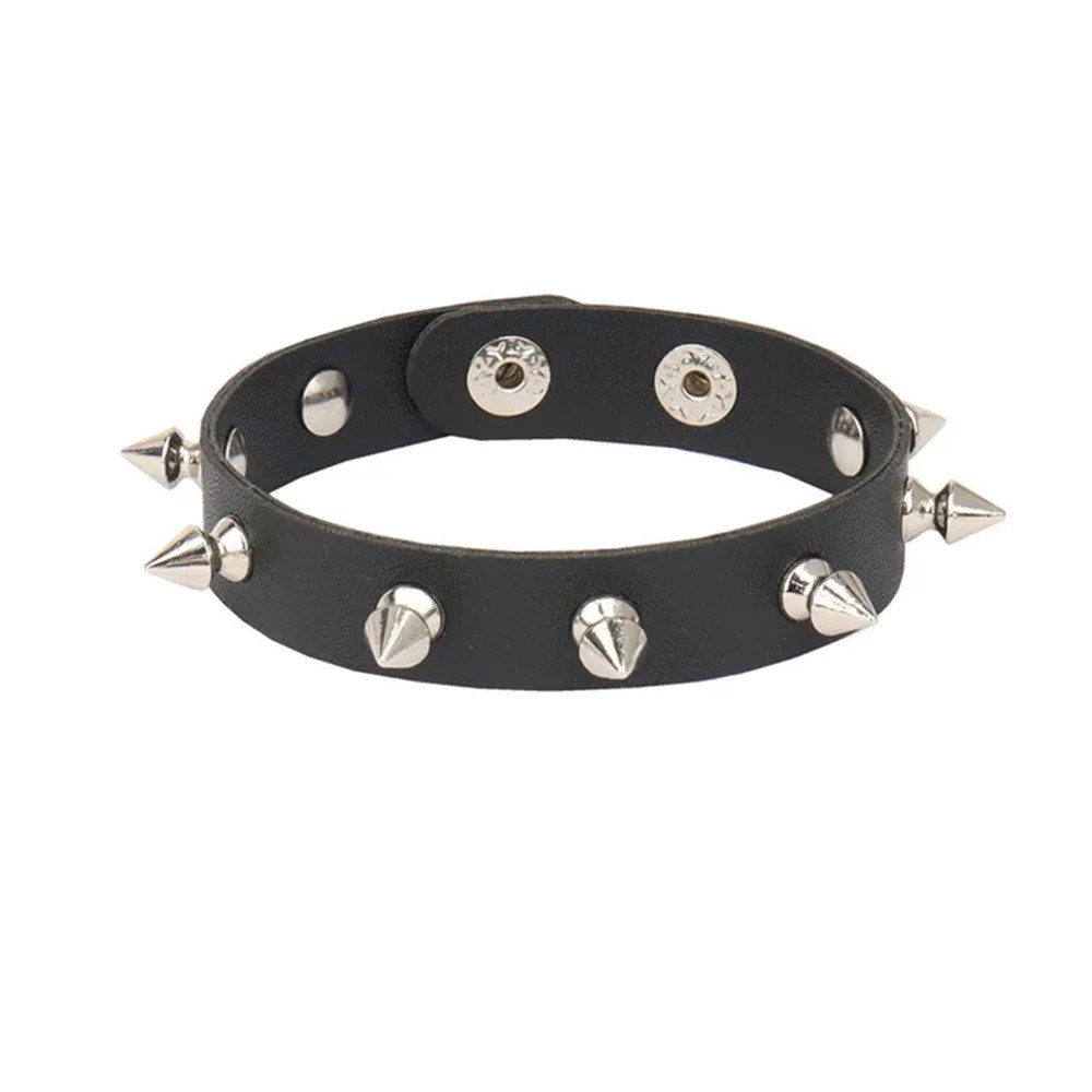 Pu Leather Studded Bracelet Choker Punk Spike Rivets Black Wristband Cuff Bangle
