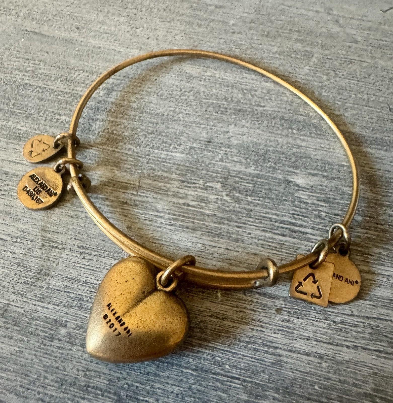 ✨EUC✨ ALEX AND ANI Living Water Charm Blue Stone Gold Finish Bangle Adjustable