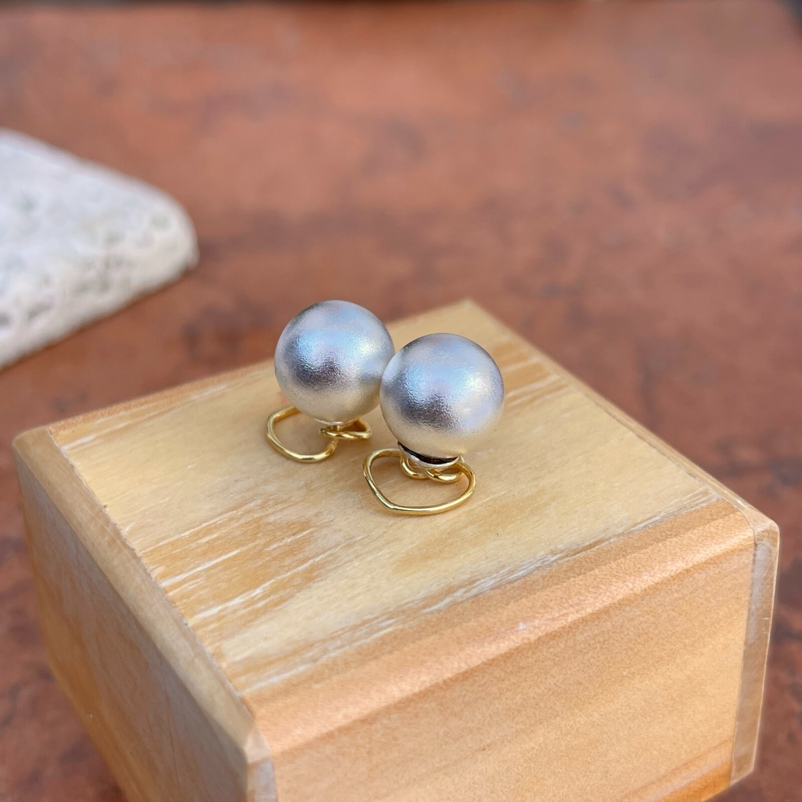 Sterling Silver Matte Ball + Gold-Tone Heart Double-Ended Ball Post Earrings NEW