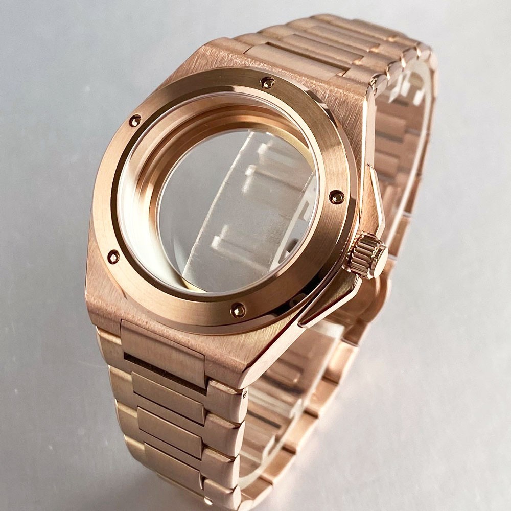 20ATM Tandorio 40mm Sapphire Dive Watch Case Set Rose Gold Fit NH35 NH36 NH38