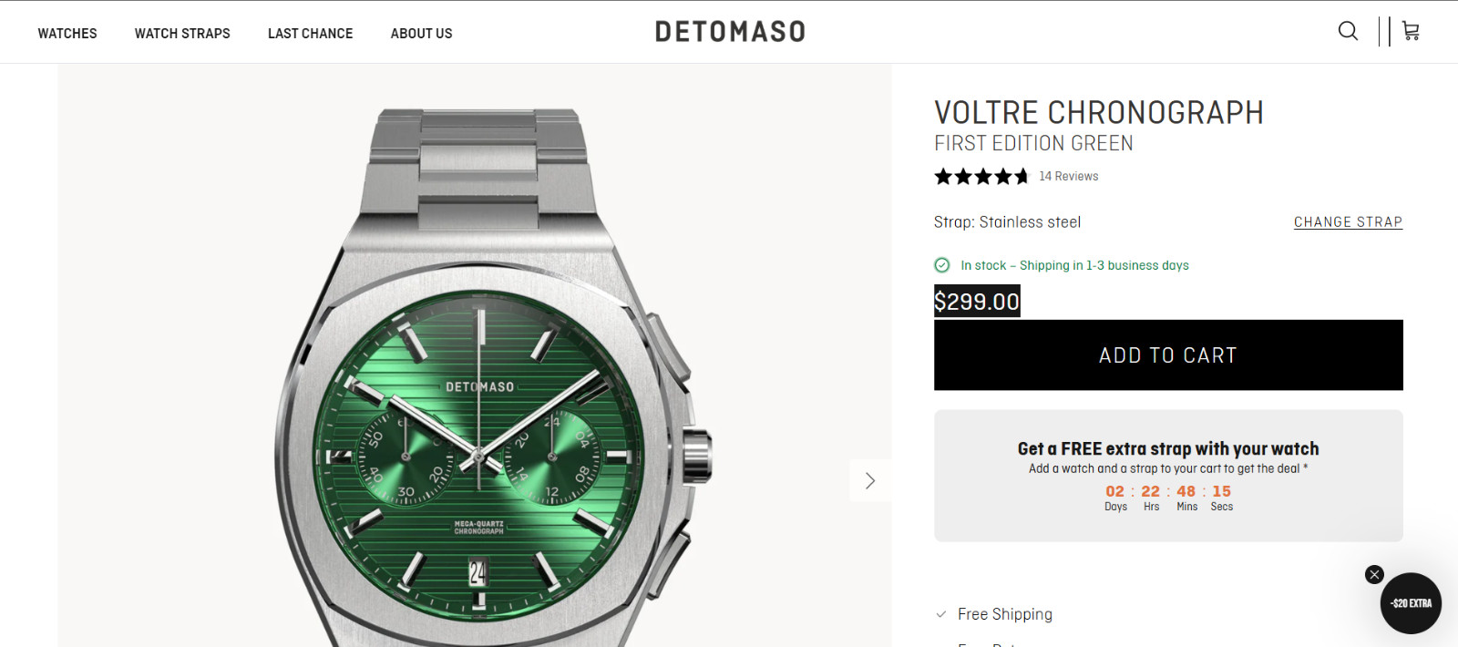 DETOMASO VOLTRE CHRONOGRAPH FIRST EDITION GREEN 42mm MSRP $299 🔥NEW🔥
