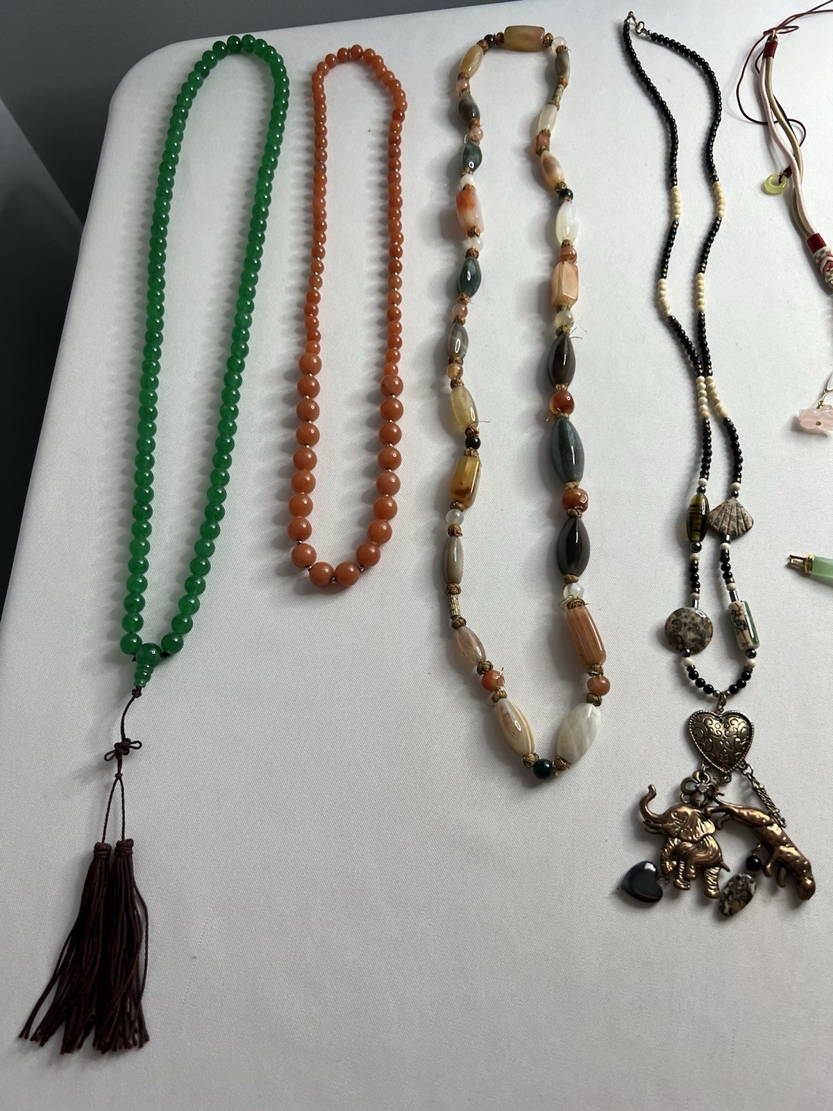 Vintage Asian Jade Rose Quartz Carved Beaded Necklaces Bracelet Jewelry Lot 7pcs
