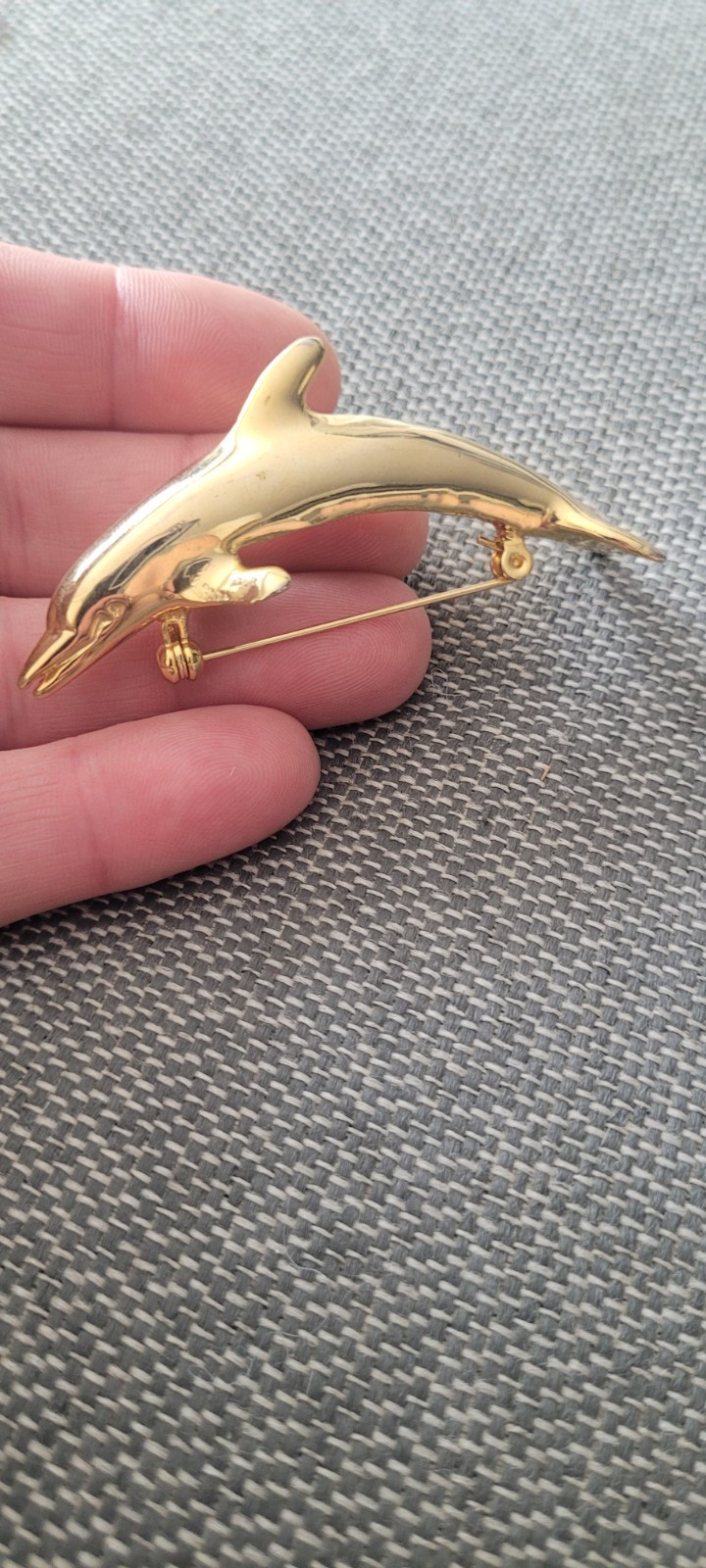 Gold Tone Dolphin Brooch Pendant